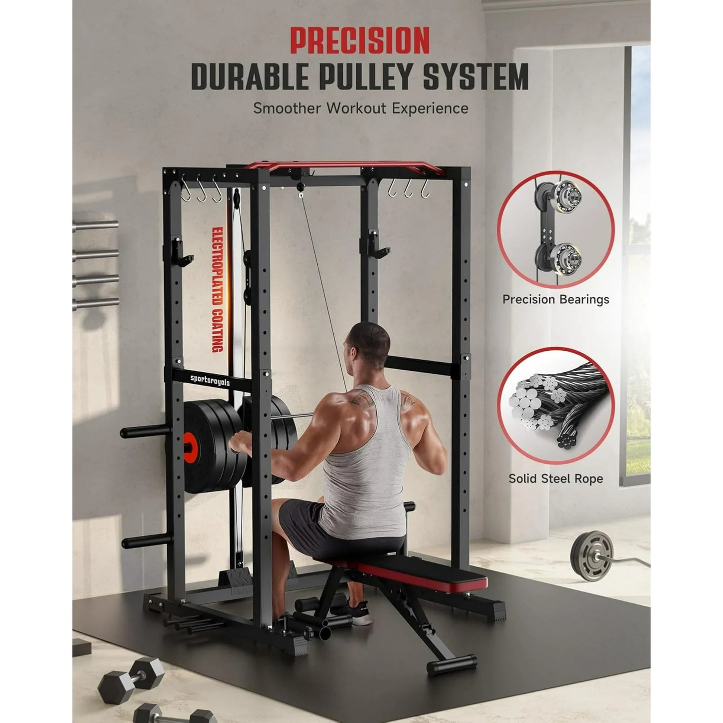 Power Cage,1600lbs Multi-Function Power Rack with Adjustable Cable Crossover System and More Training Attachment, Weight Cage for Home Gym