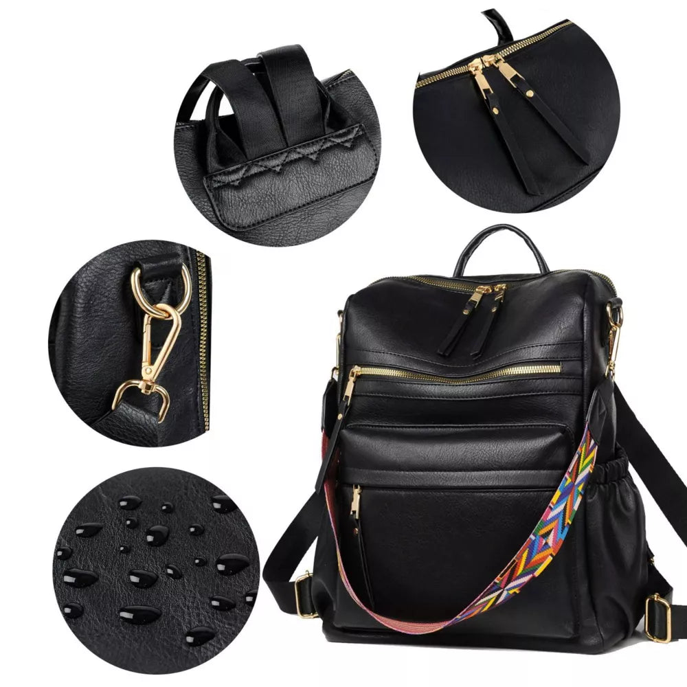 DOMETOUR PU Leather Backpack For Women Convertible Ladies Fashion Casual Large School Shoulder Bags