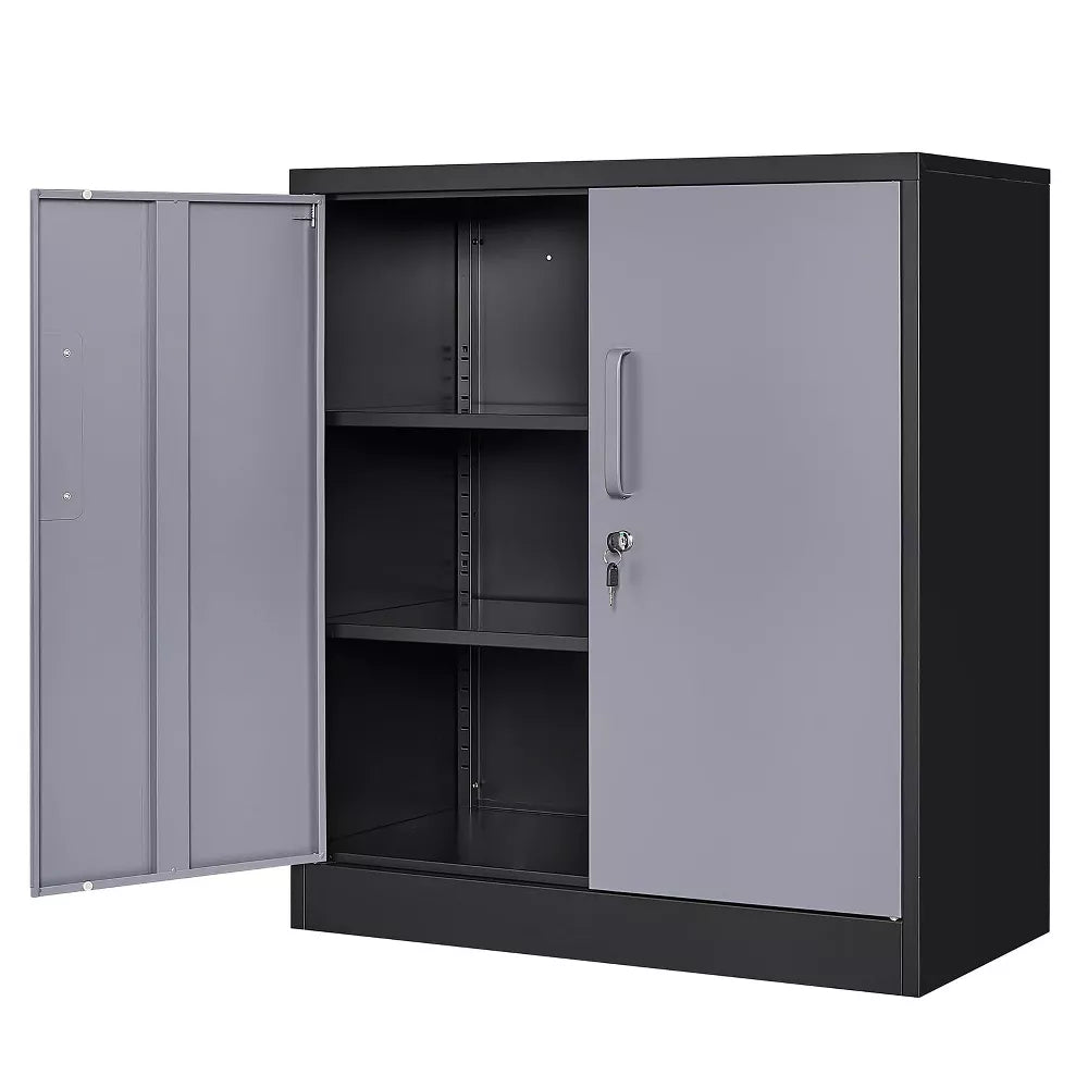 Mlezan 36" Metal Storage Cabinet: 2 Adjustable Shelves, 2 Lockable Doors. Ideal for Garage, Home Office, School, or Pantry. Assembly Required.
