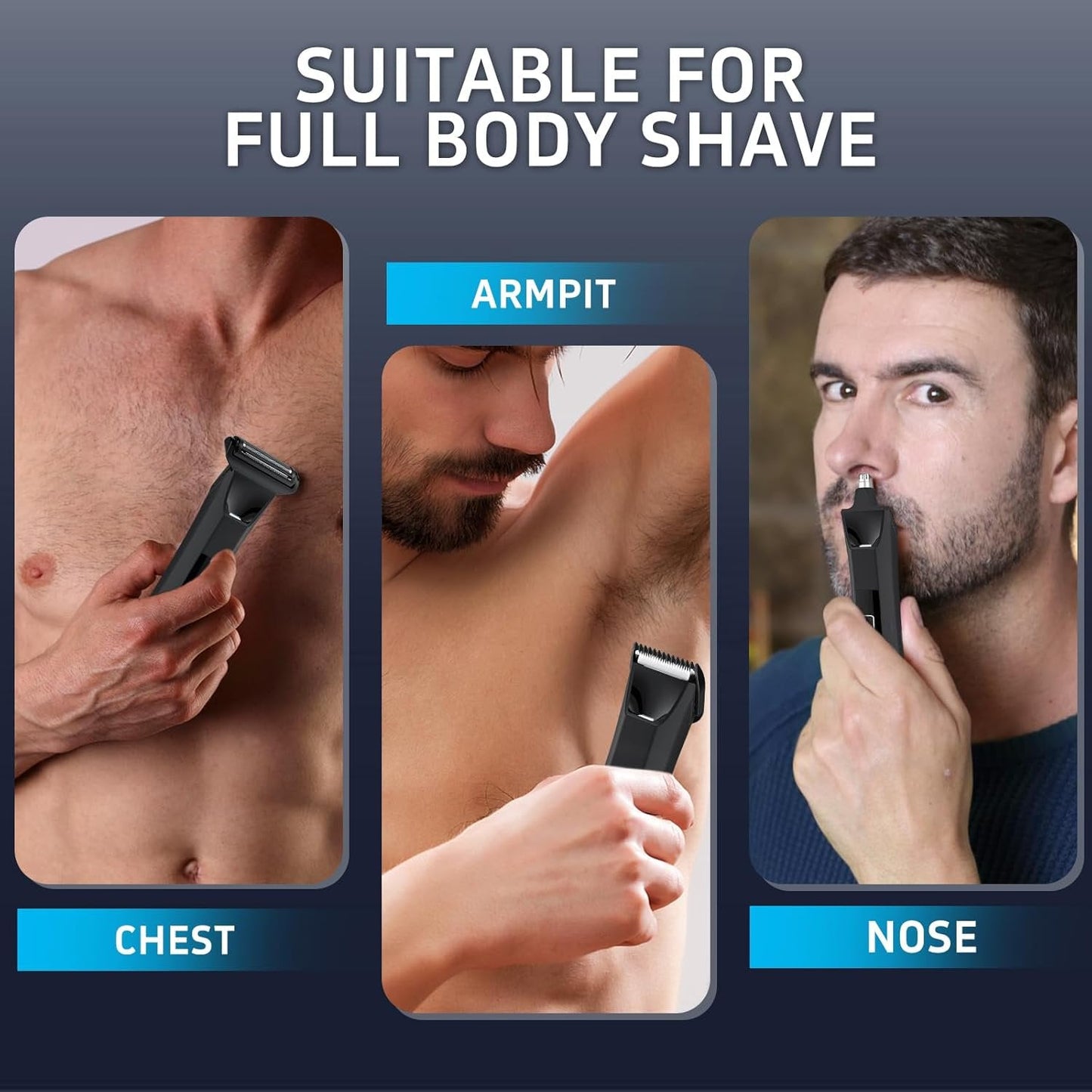Vislone Manscape Body Hair Trimmer for Men, 3 in 1 Men's Grooming Kit with Pubic/Nose Hair Timmer & Ball Shvaer, LED Display, IPX7 Waterproof, Travel Lock
