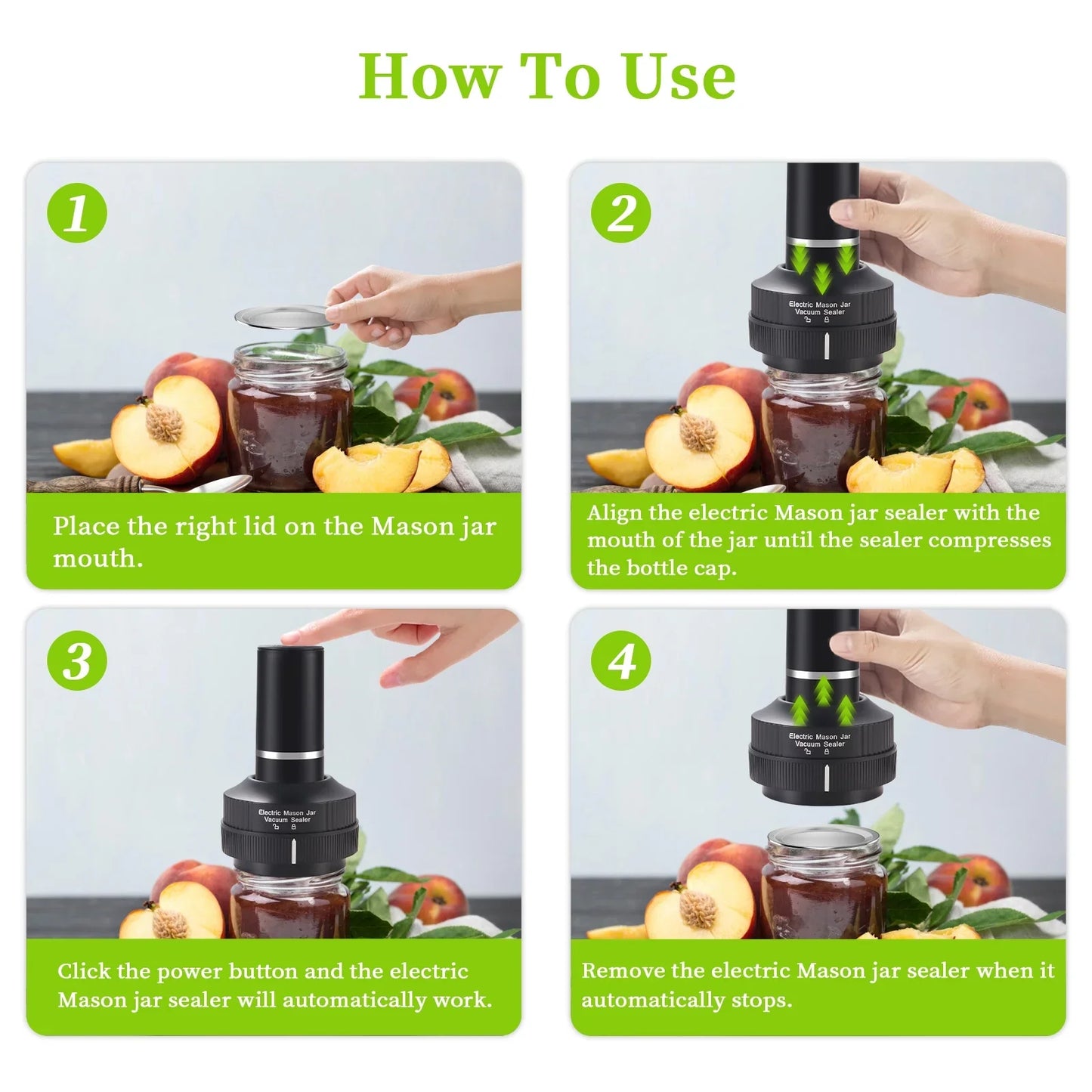 ELCTRTICI Vacuum Sealer, Mason Jar Vacuum Sealer Machine Kit, Upgraded Regular Mouth and Wide Mouth Mason Jar, Electric Vacuum Sealing Machine for Food Storage, Black.