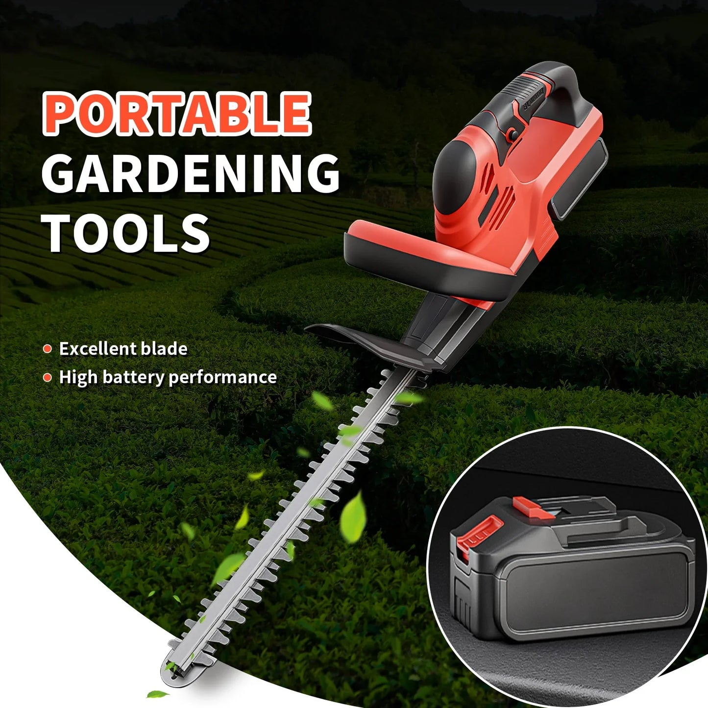 22 "Cordless Electric Hedge Trimmer with 1 Battery for Cutting and Rrimming Bushes and Shrubs