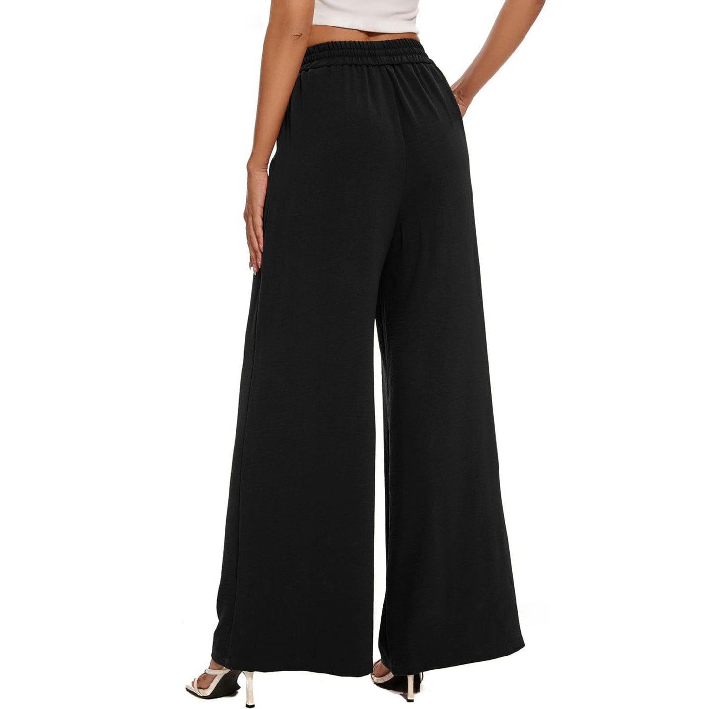 SWQZVT Dress Pants for Women Wide Leg Pants Casual High Waist Palazzo Lounge Pants Comfy Loose Fit Trousers with Pocket