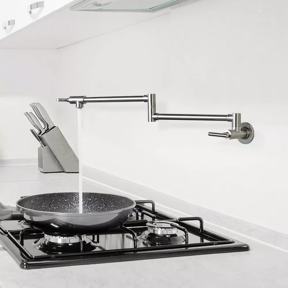 WOWOW Wall Mount Pot Filler Faucet with Double Joint Swing Arm