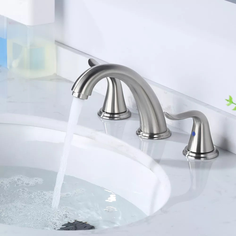WOWOW 8 in. Widespread Double Handle Bathroom Faucet with Drain Kit