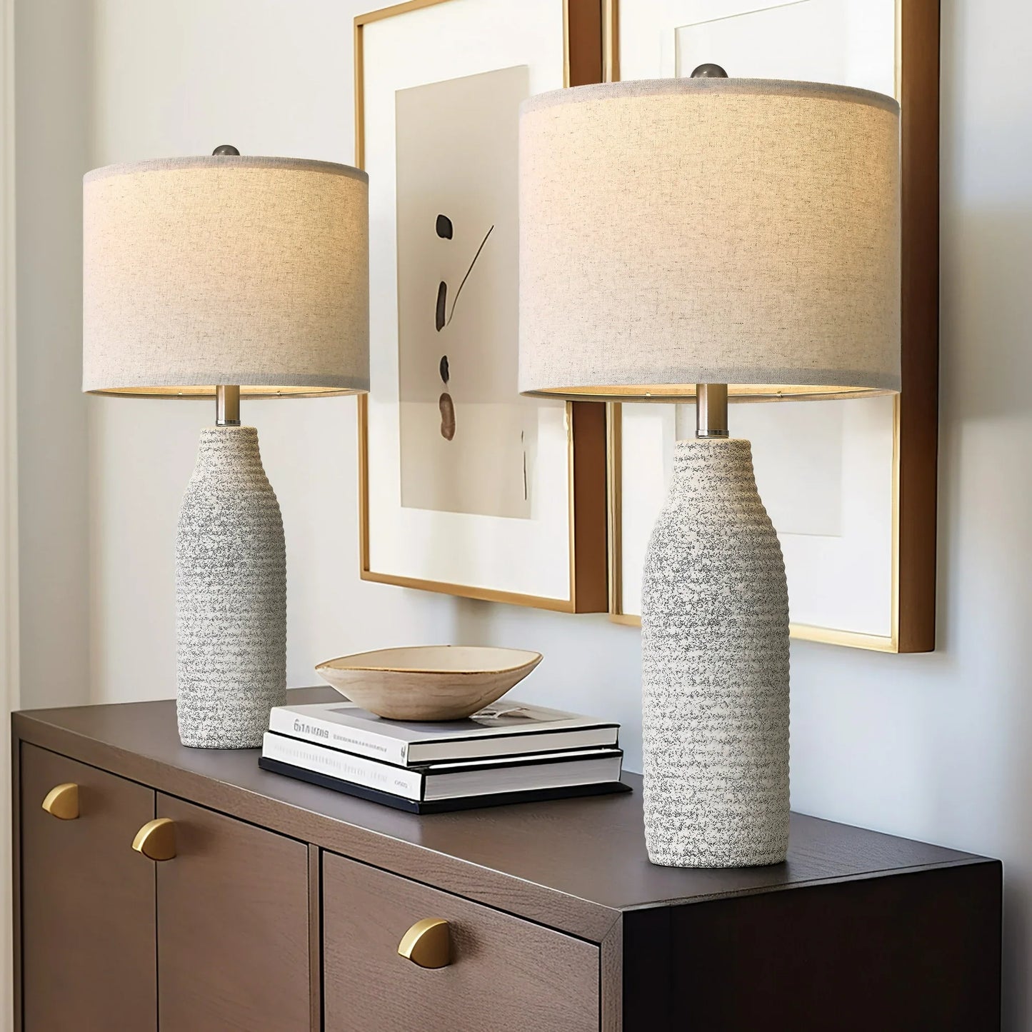 Yokila 25" White Ceramic Table Lamps Set of 2 for Living Room Bedroom Modern Bedside Nightstand Lamps