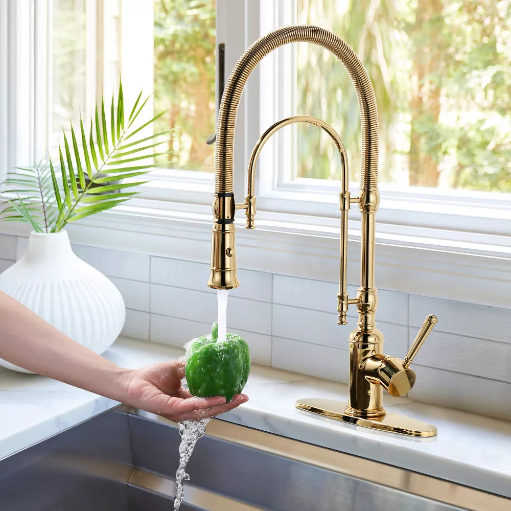 WOWOW Single Handle High Arc Pull Down Sprayer Kitchen Faucet