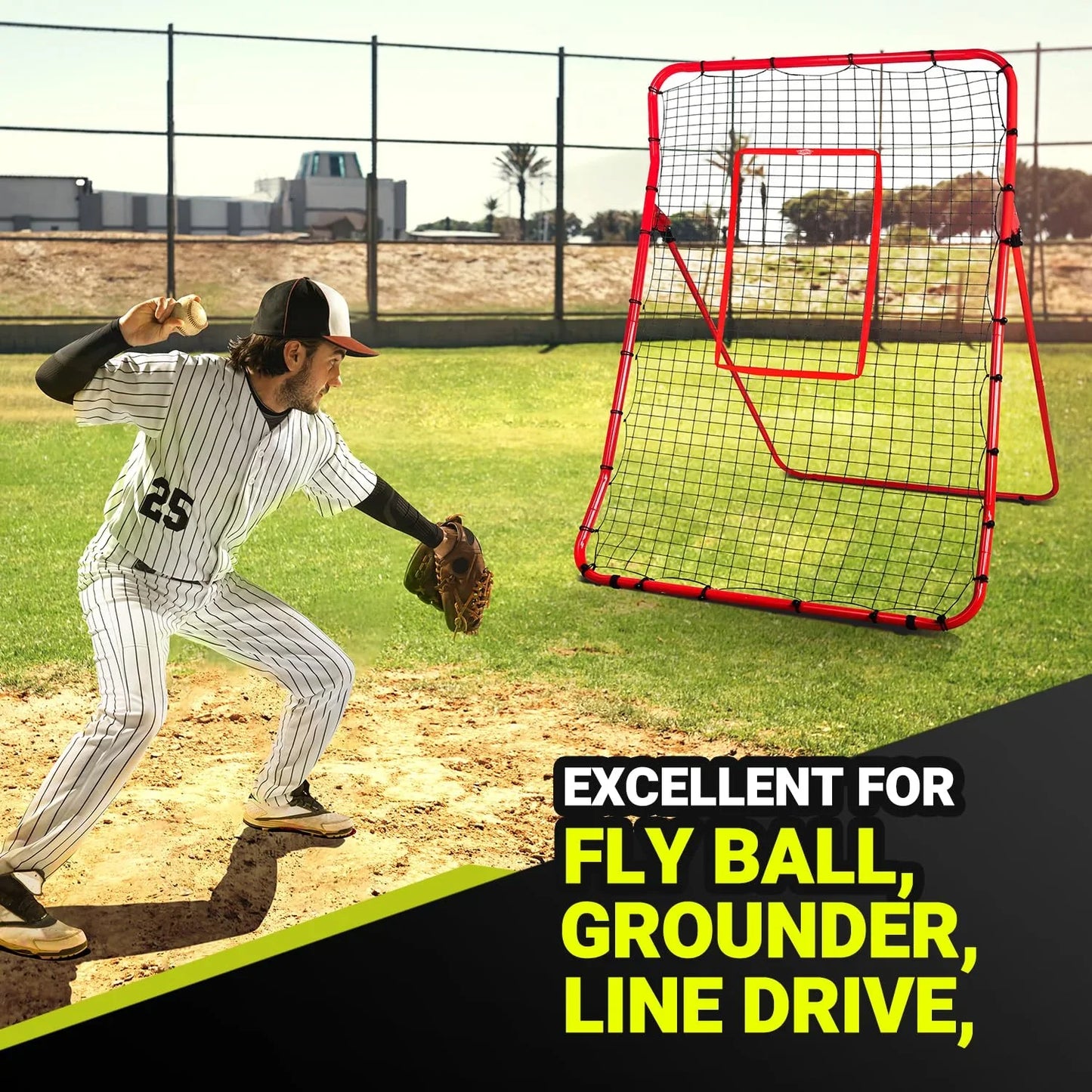 JASCOPRO Pitch Back Baseball/Softball Rebounder, 6x4Ft Baseball Rebounder Net, Adjustable Angles