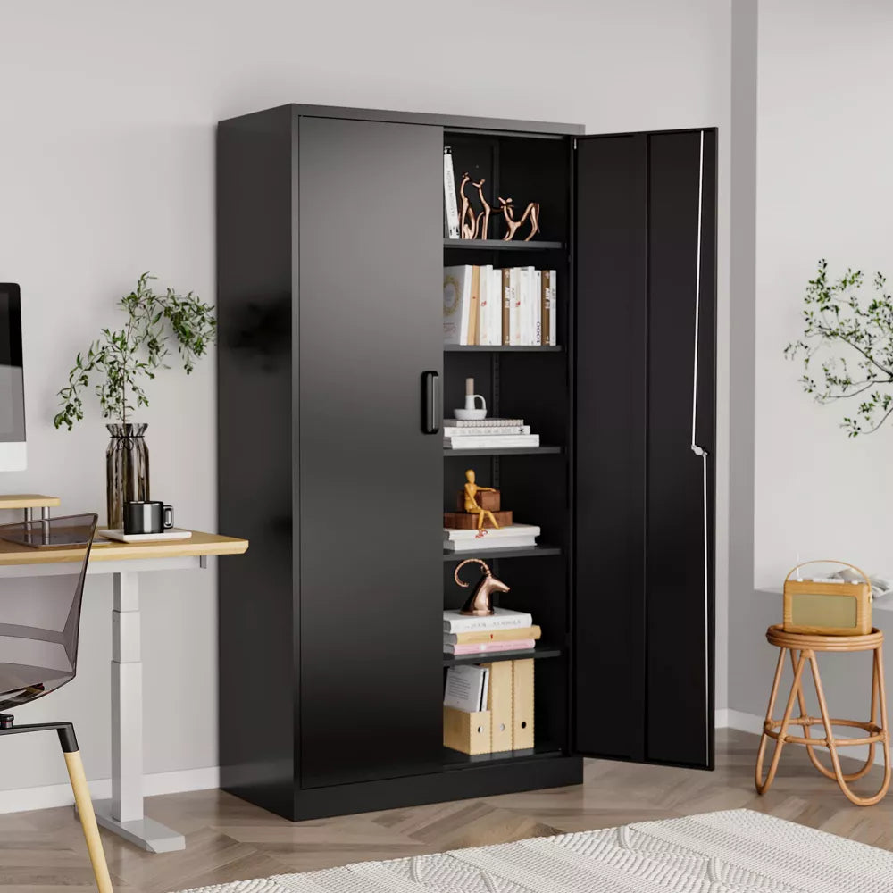 Mlezan Metal Storage Cabinets with Lock, Garage Storage Cabinet with 2 Door and 5 Adjustable Shelves, for Home, Office, Gym, Garage