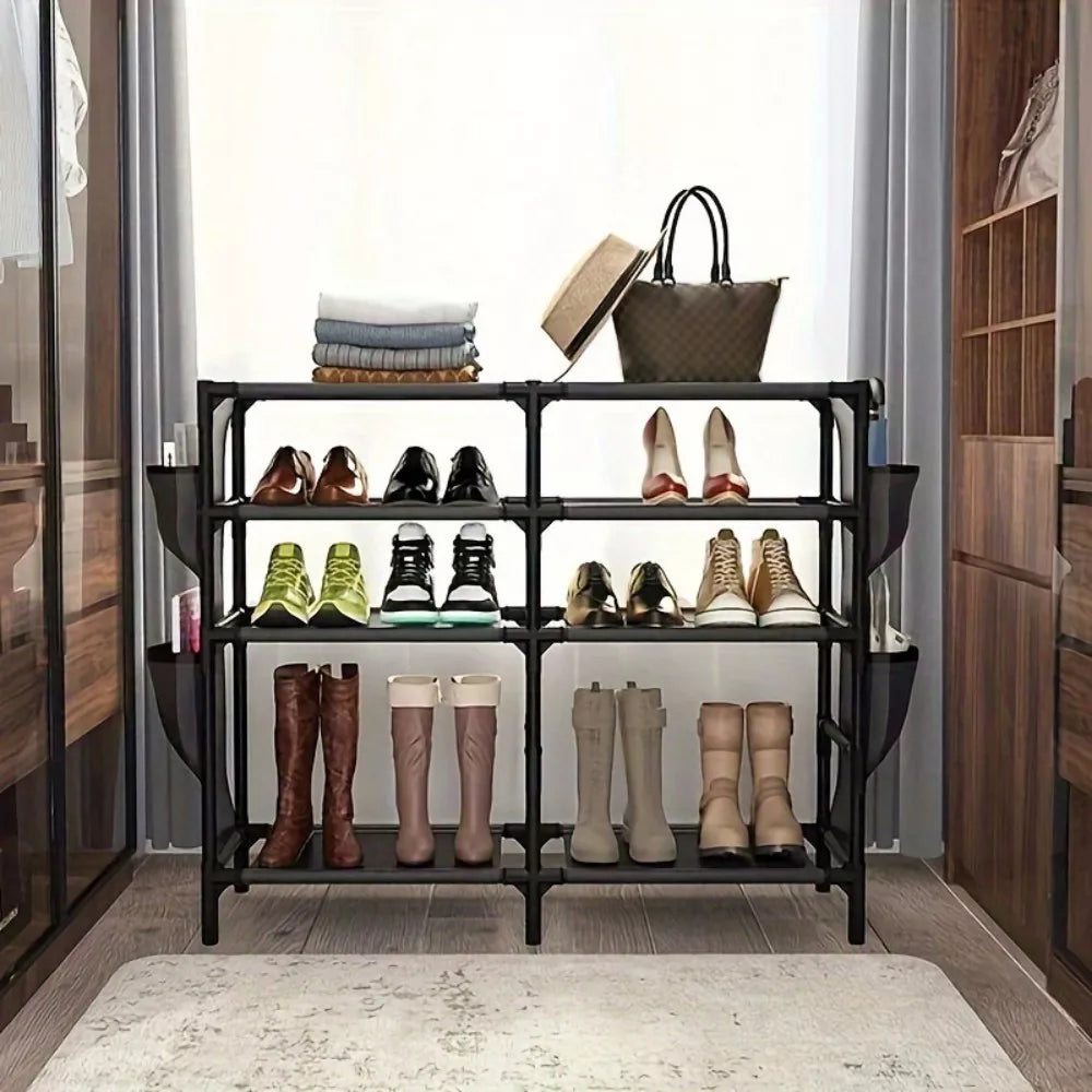 DOMETOUR Shoe Rack with Pockets, 5-Tier Shoe Boots Organizer Freestanding Shoe Shelf for Entryway Bedroom