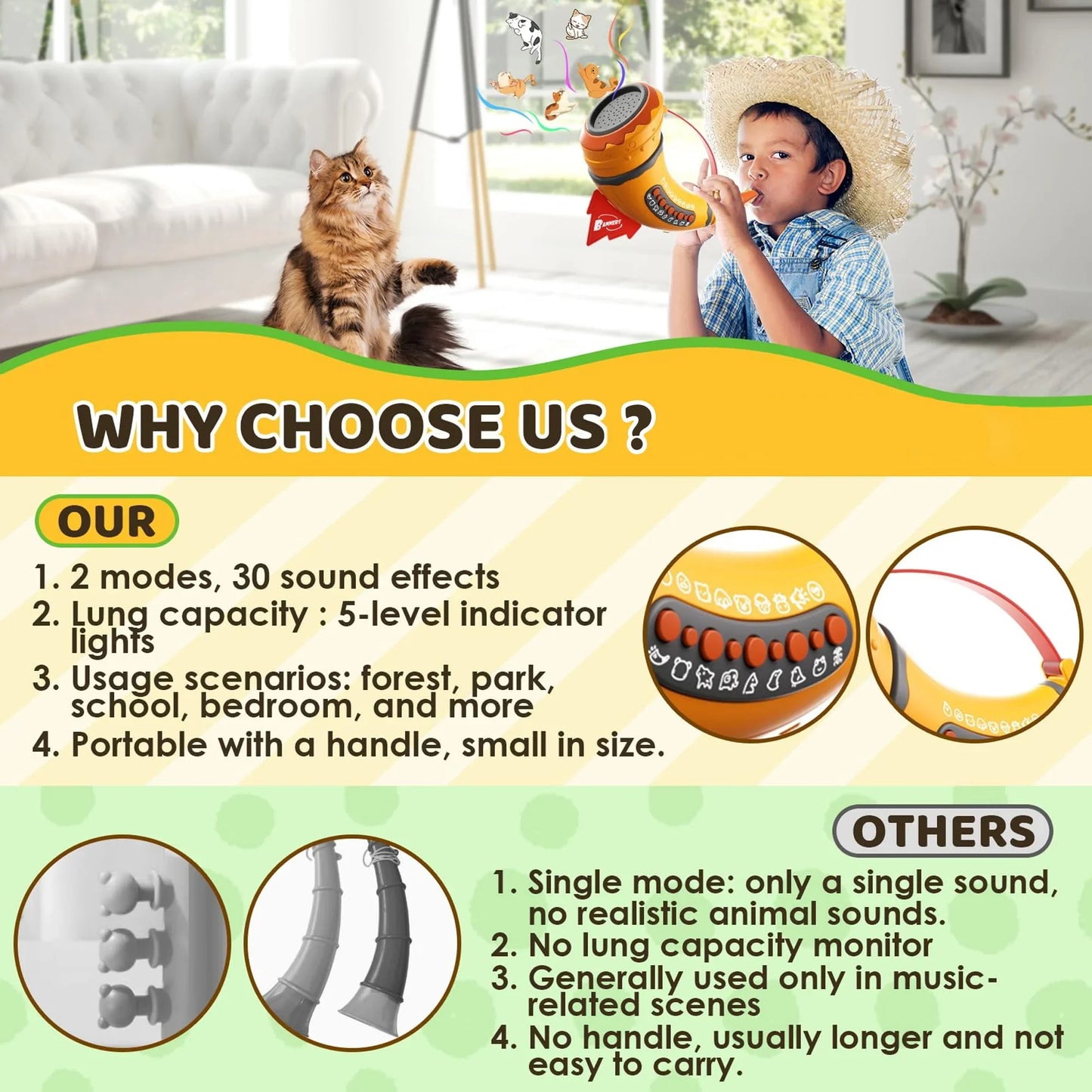 Richgv Animal Caller Toys for Kids, Hunting Toys Horn with 2 Modes 30 Realistic Animal Sounds, Outdoor Discovery Play Toy for Boys Girls 3-8 Year