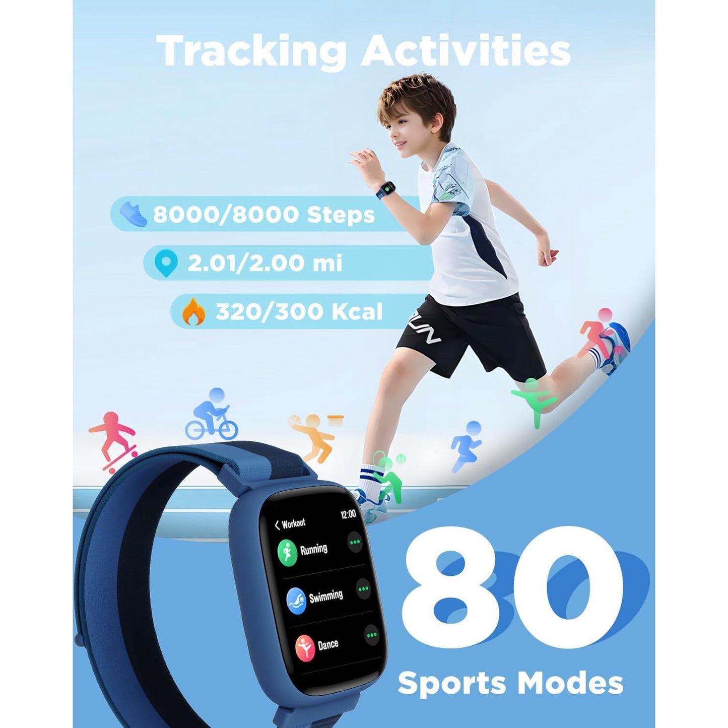 BIGGERFIVE Smart Watch for Kids, 1.8" Fitness Tracker Watch Pedometer, Sleep Monitor, IP68 Waterproof, Calorie Step Counter, Puzzle Game with/Without APP for Girls Teens 5-16,