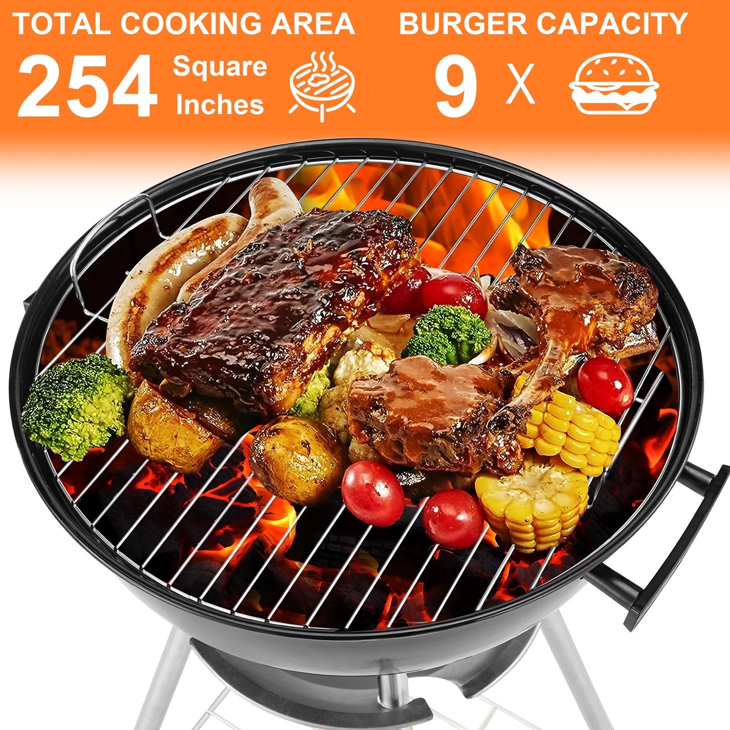 Segmart Kettle Charcoal Grill, 18 Inch Portable Camping BBQ Grill with Wheels for Outdoor Cooking Picnic Barbecue, Black