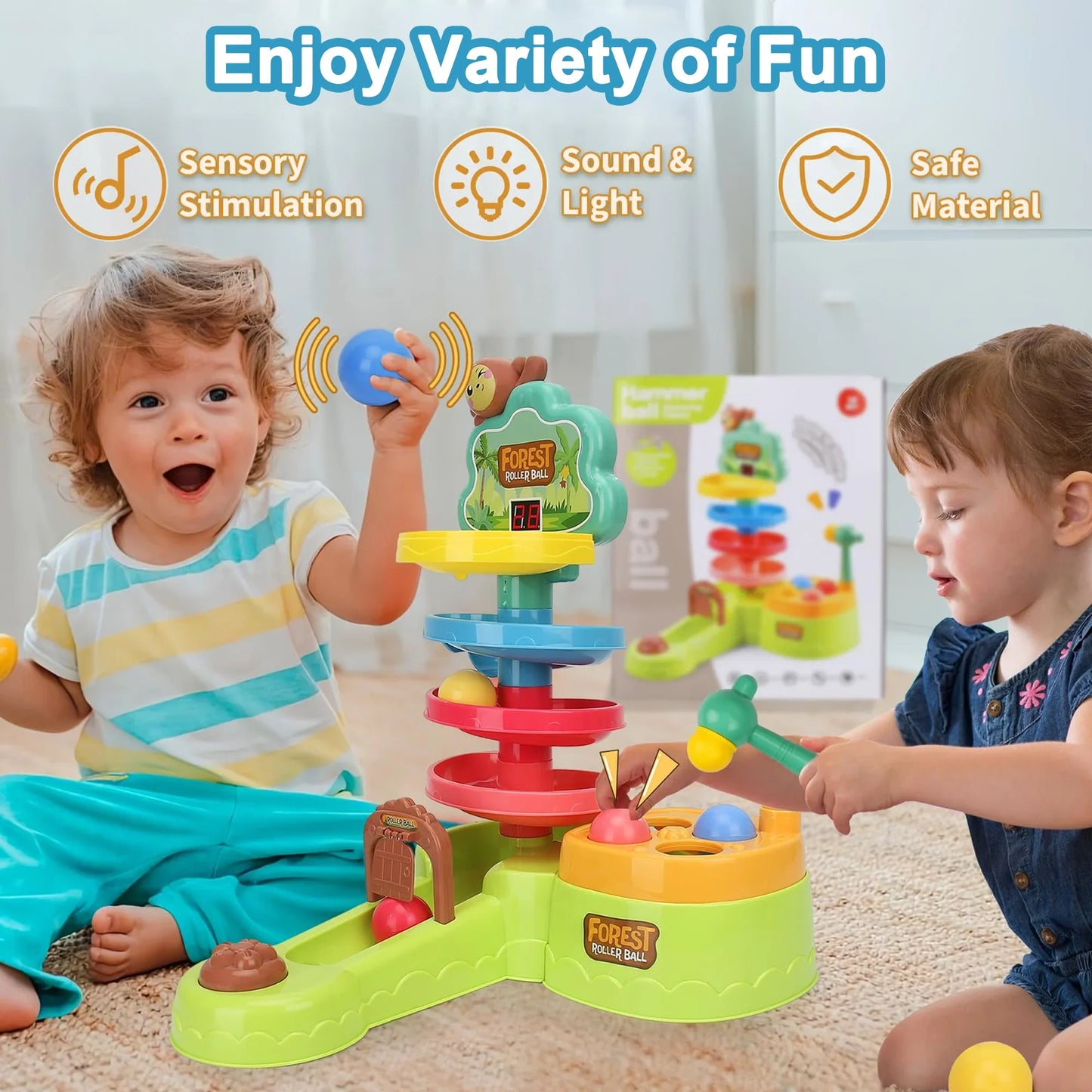 Richgv Pound A Ball Toy and Ball Drop Toy with Scoring Game, 3 in 1 Ball Tower and Shoot Ball Toddler Montessori Learning Toys Educational Preschool Toy for Boys Girls