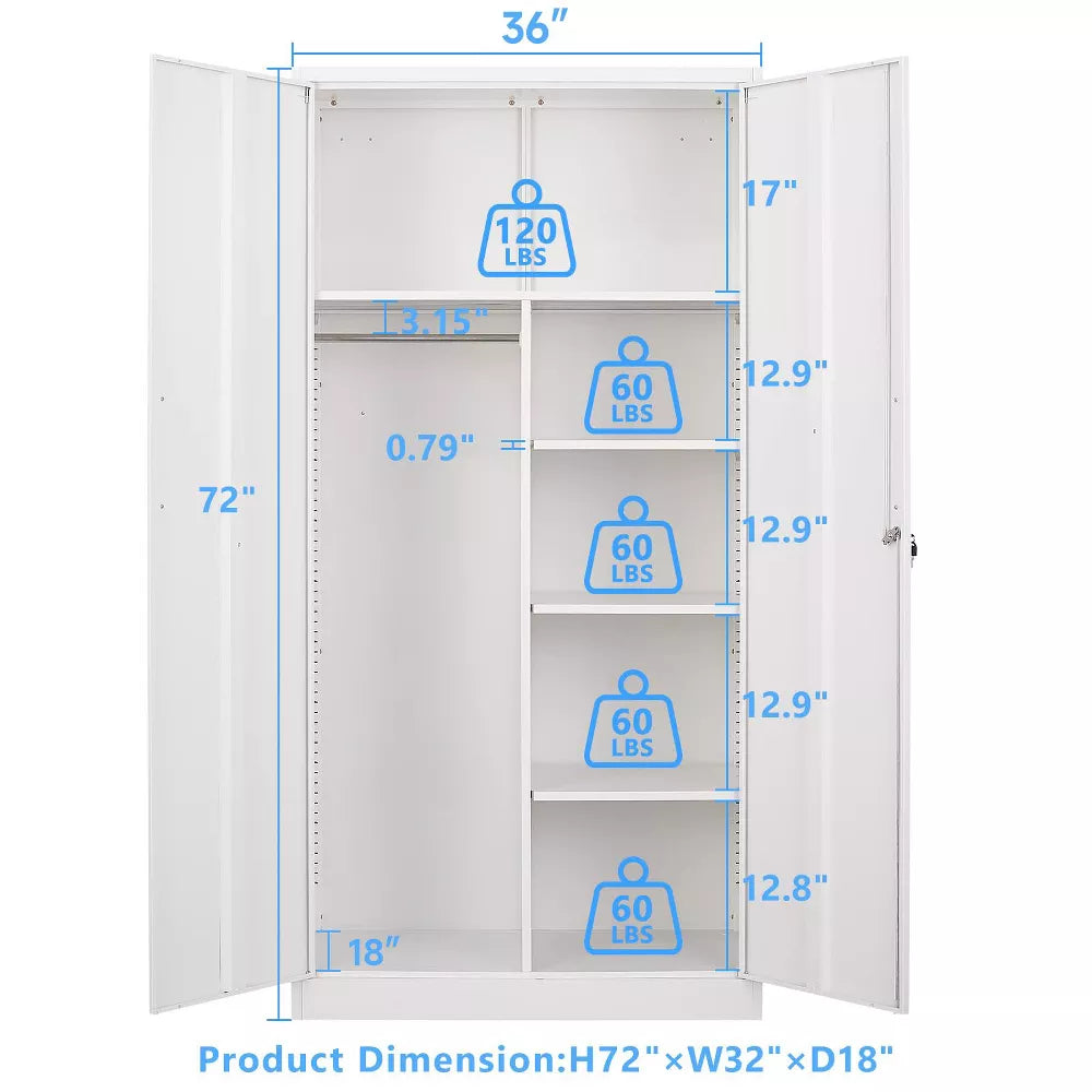 Mlezan 72" Metal Storage Cabinet: Lockable Steel Wardrobe for Office, Home, School, Gym, or Hotel. Durable and Versatile Employee Locker.