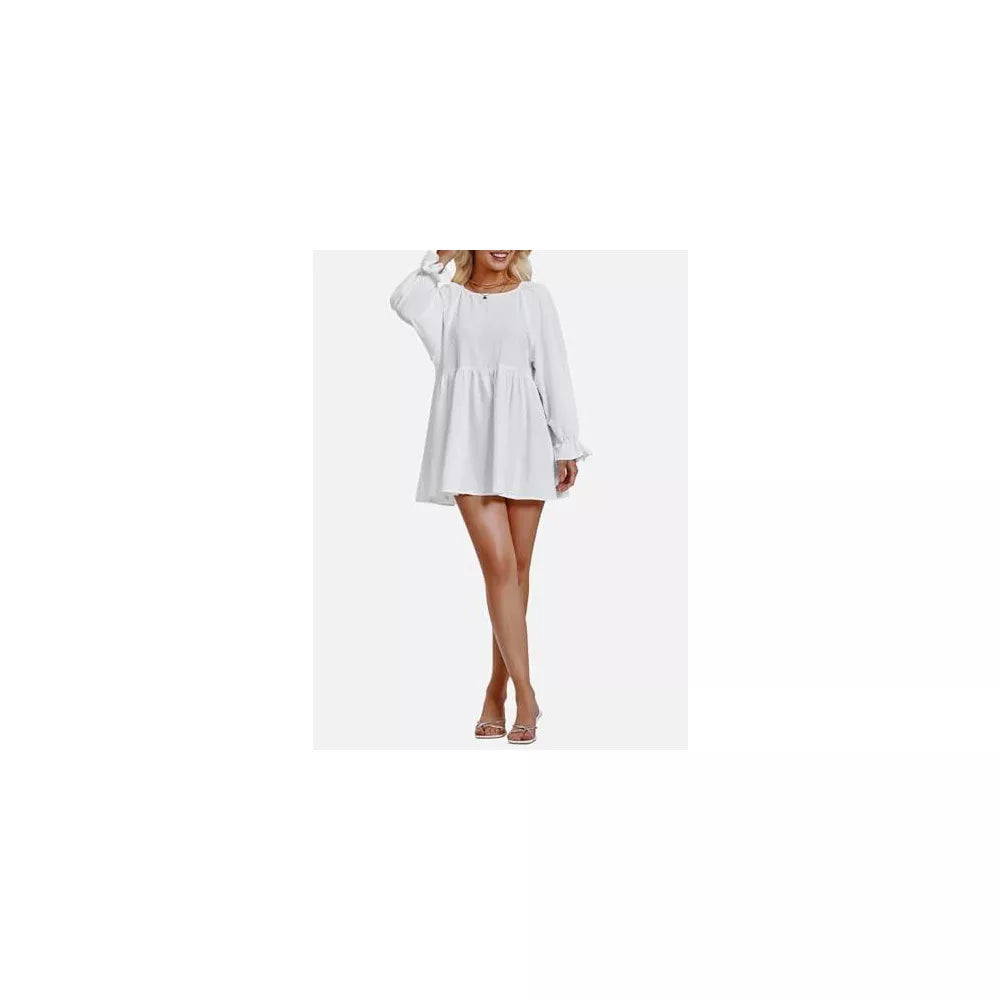 EXLURA Womens Long Sleeve Blouses Swiss Dot Babydoll Loose Fit Maternity Top 2025 Spring Fall Tunic Shirts Dressy Casual Tops White