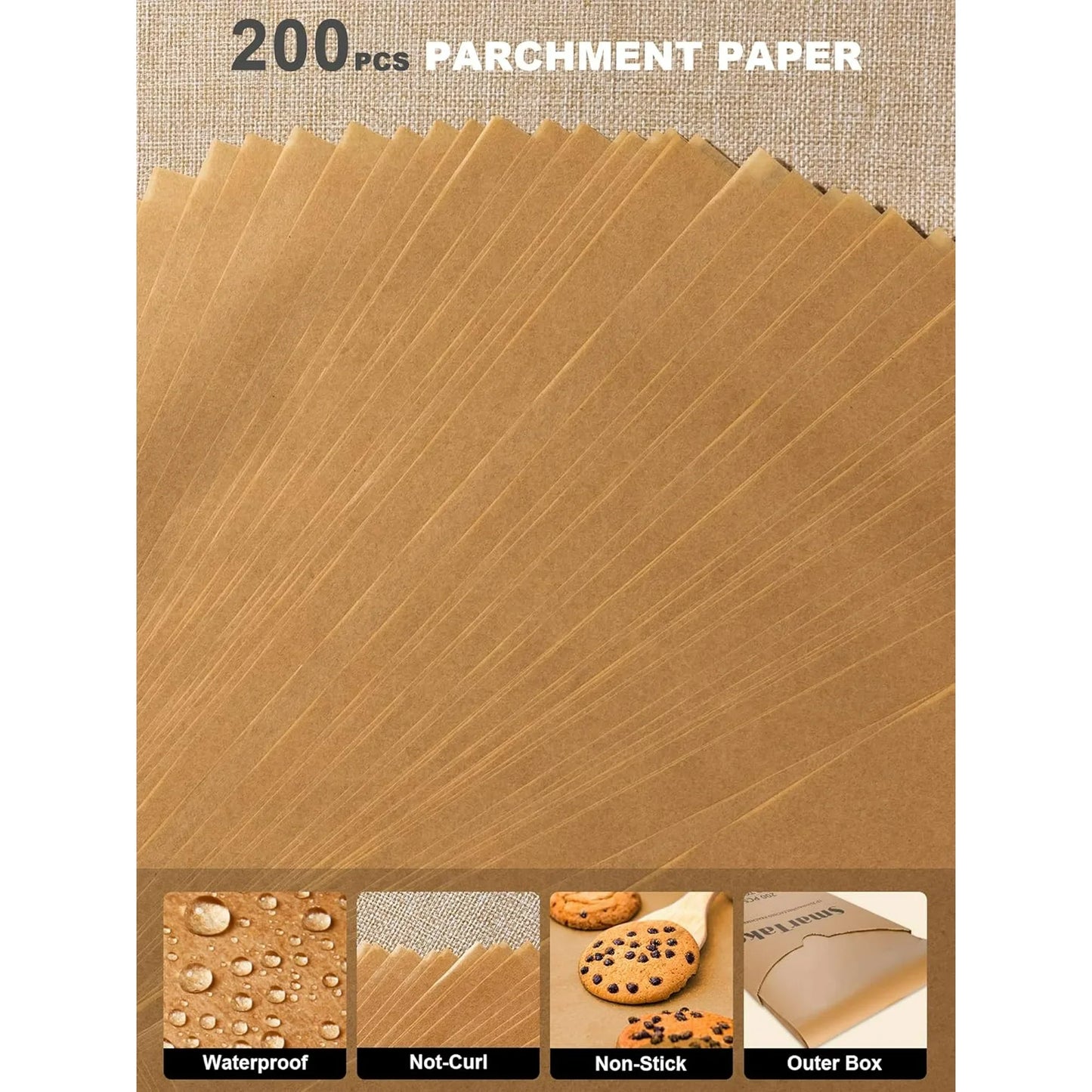 200 Pcs Parchment Paper Baking Sheets, 12x16 Inches Non-Stick Precut Baking Parchment, Perfect for Baking Grilling Air Fryer Steaming Bread Cup Cake Cookie and More (Unbleached)