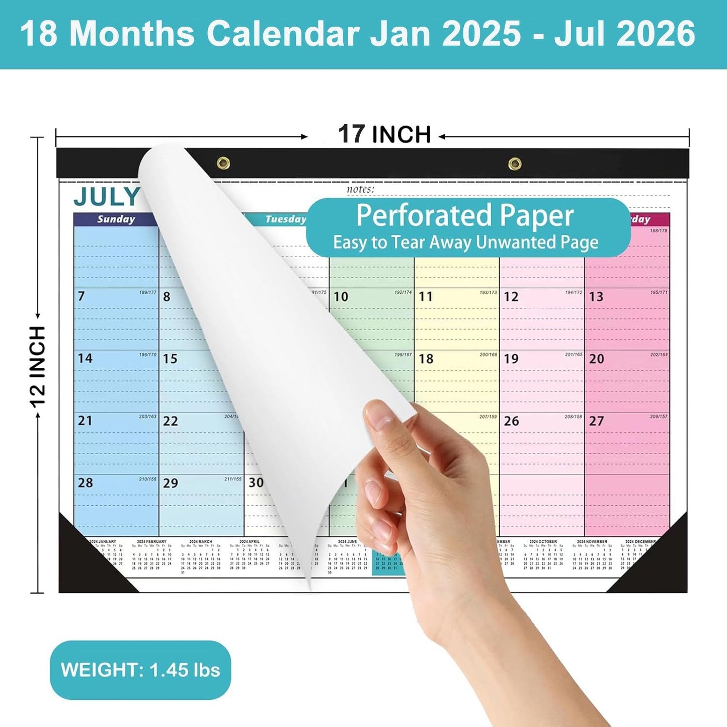VINAUO 2 Pack Desk Calendar2025-2026, 18 Monthly Desk/Wall Calendar,17" x 12", Jan 2025 - Jul 2026, Thick Paper with Corner Protectors, for Home,School,Office