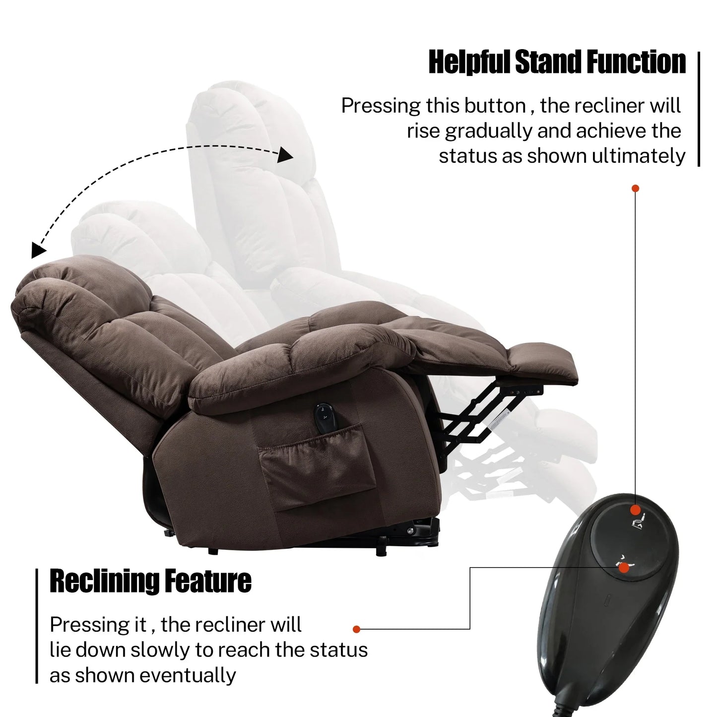 Lift Recliner, Electric Power Lounge Single Sofa for Elderly and Disabled, Heavy Duty Reclining Chair with Remote Control, Plush Fabric Sofa Living Room Chair with Overstuffed Design, Coffee, SS438