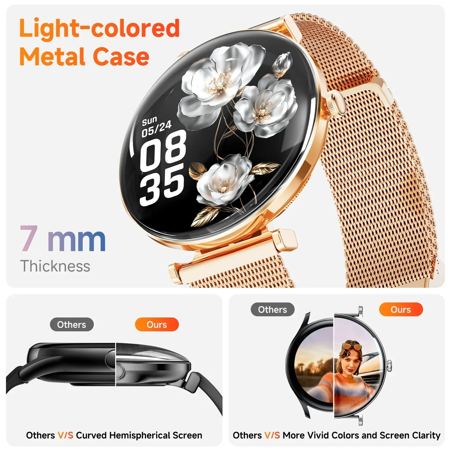 AMOLED Mingdaln Smart Watches for Women, for Android and Iphone Devices, IP68 Waterproof, 100 Sport Modes, 1.43-inch Fitness Tracker, with Answer/Make Calls, Gold