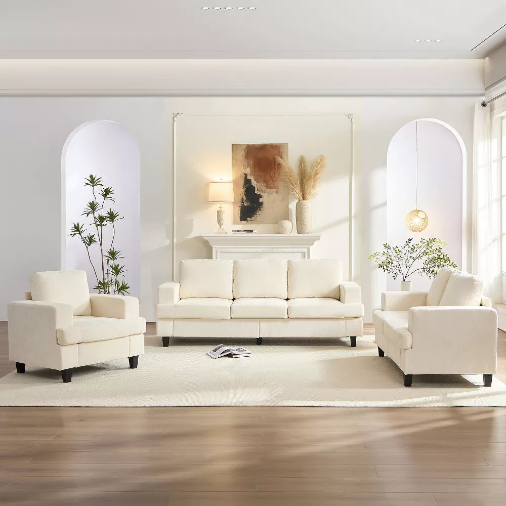 Mjkone 82" Width 3 Piece Living Room Sofa Set, 3 Seat Sofa and Loveseat Sets with Armchair, Modular Sectional Couch Furniture Sets