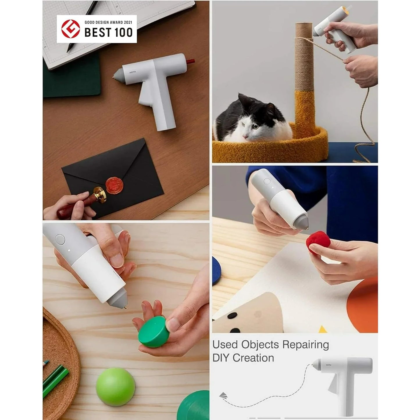 HOTO Cordless Hot Glue Gun with 10 Glue Sticks, Crafting Tool for Arts, Paper, DIY - White