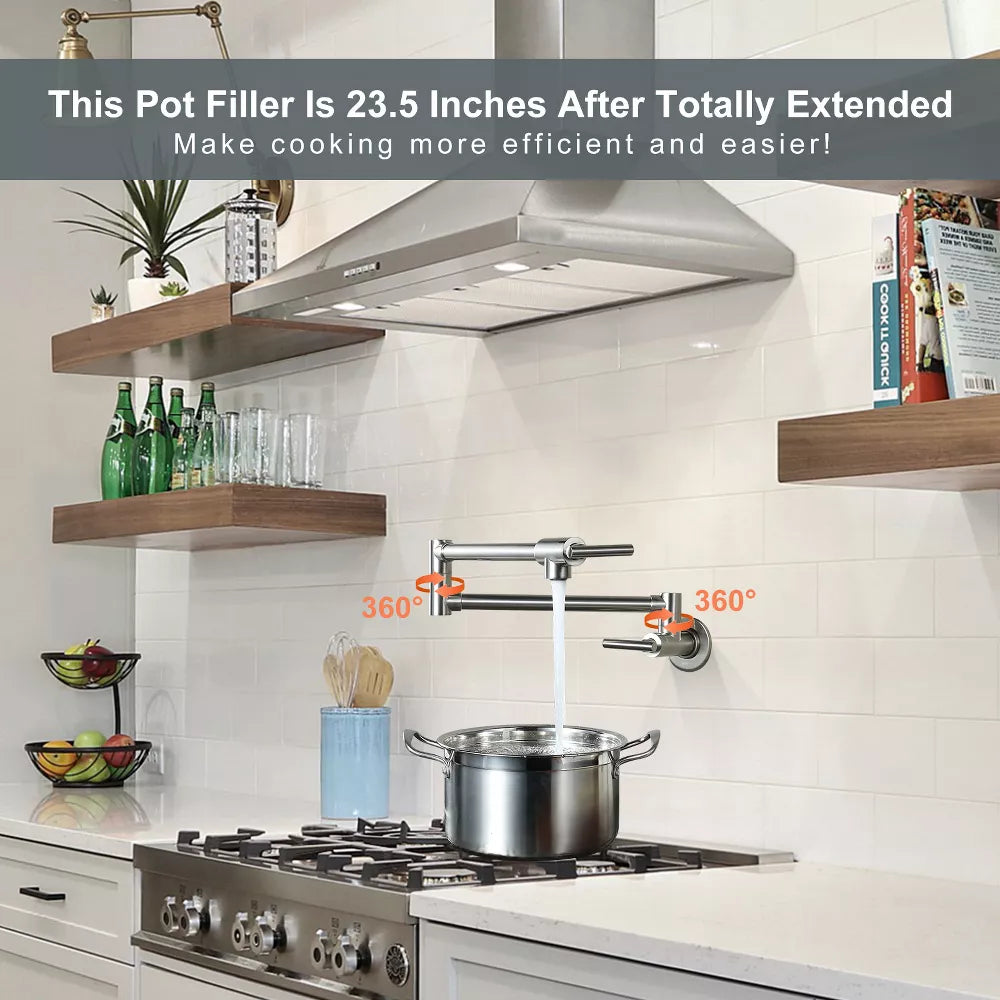 WOWOW Wall Mount Pot Filler Faucet with Double Joint Swing Arm