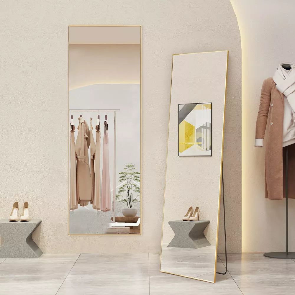 DOMETOUR Body Dressing Mirror Standing Rectangle Floor Mirrors, Wall-Mounted Mirror