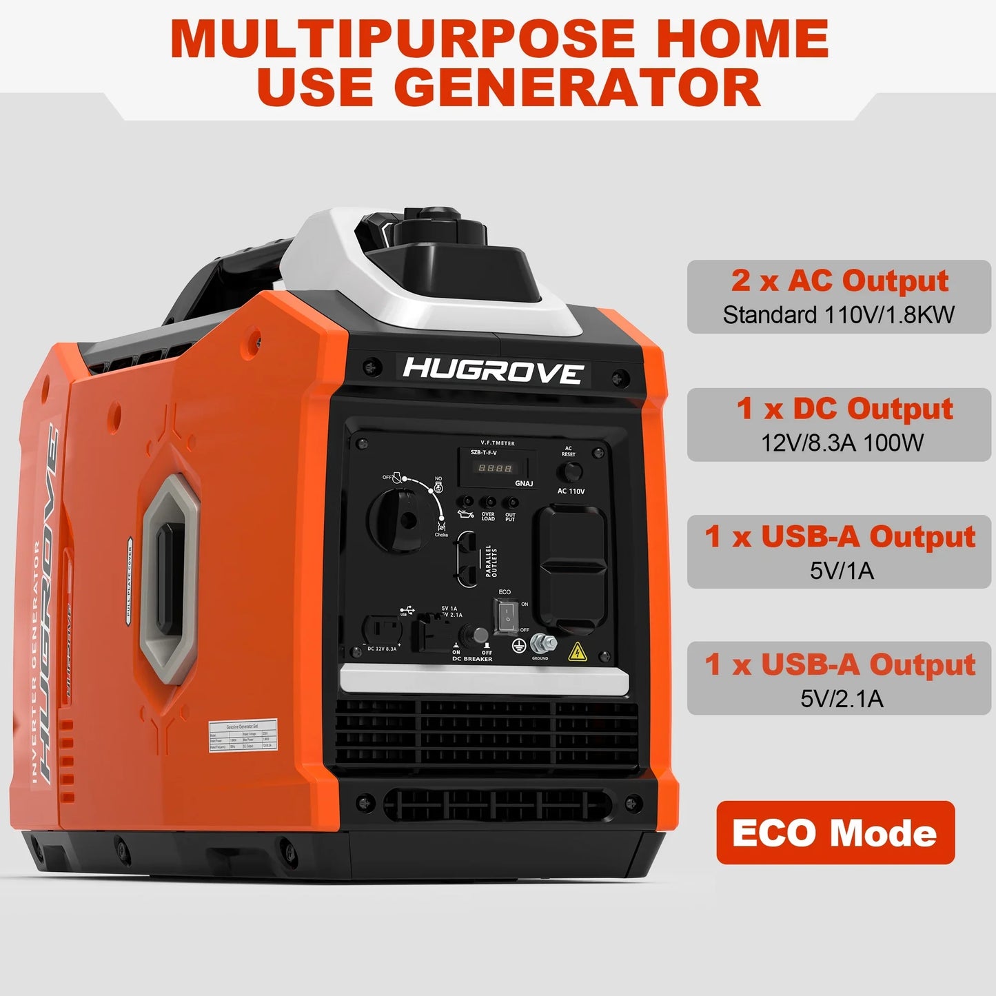 Generators for Home Use, 2200W Powerful Inverter Generator Low Noise, Gas Powered Generator 54LBS Lightweight w/Handle, Pure Sine Wave THD≤2%