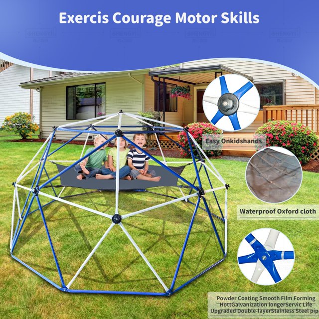 10FT Climbing Dome Tower with Hammock Canopy, Outdoor Geometric Dome Climber for Kids 8-12, Jungle Gym Apply Playground Backyard Park Play Equipment (White, 10FT)