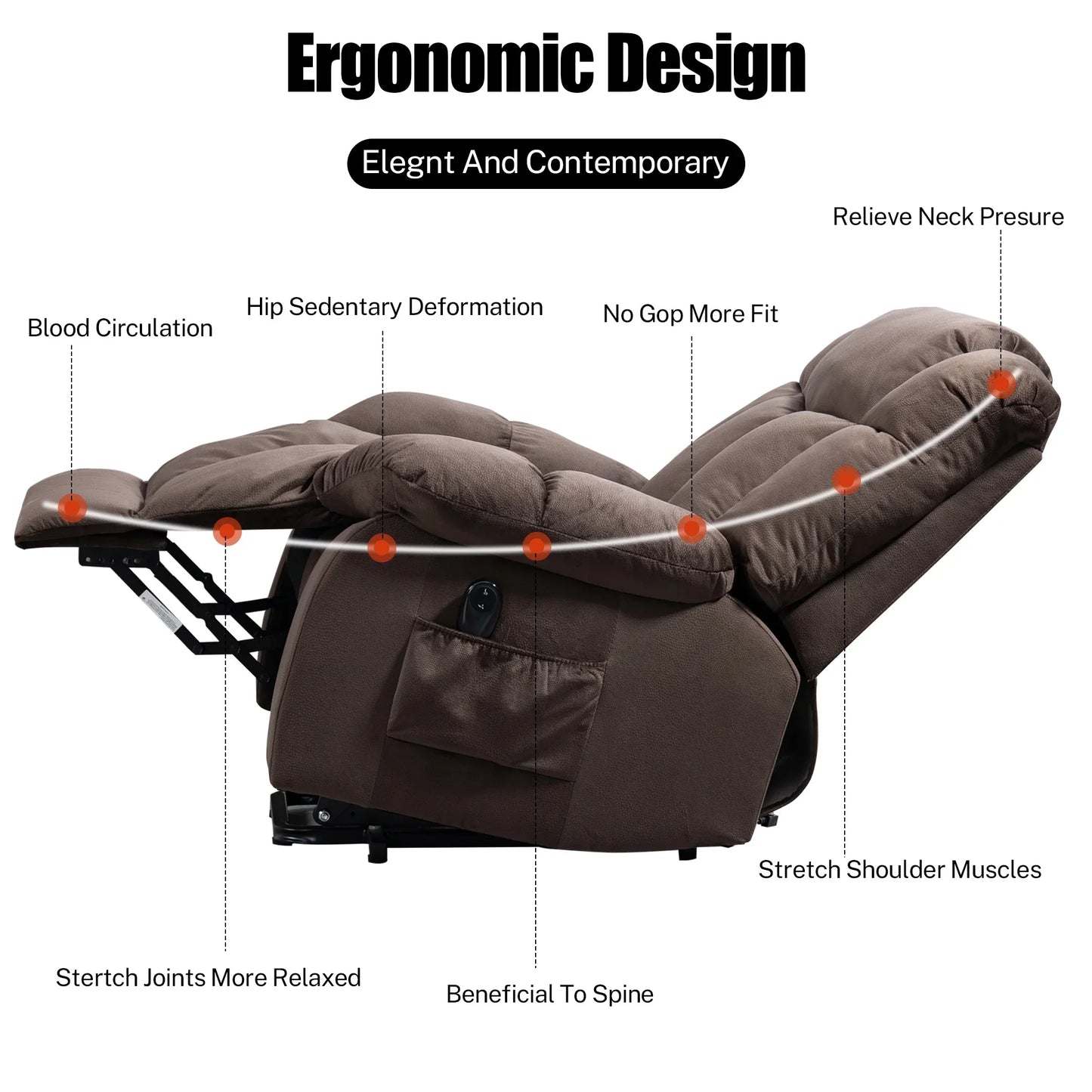 Lift Recliner, Electric Power Lounge Single Sofa for Elderly and Disabled, Heavy Duty Reclining Chair with Remote Control, Plush Fabric Sofa Living Room Chair with Overstuffed Design, Coffee, SS438