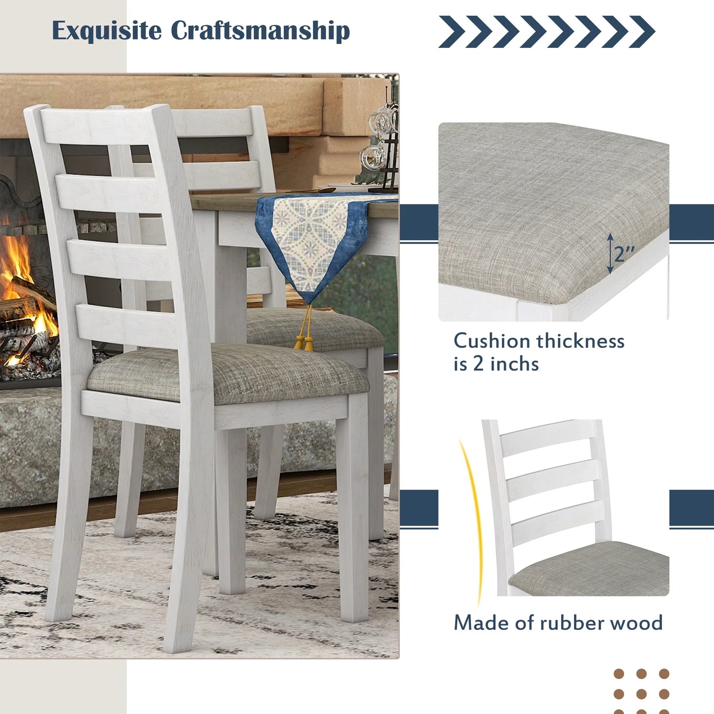 EUROCO Rustic Style 6-Piece Dining Room Table Set with 4 Upholstered Chairs & a Bench