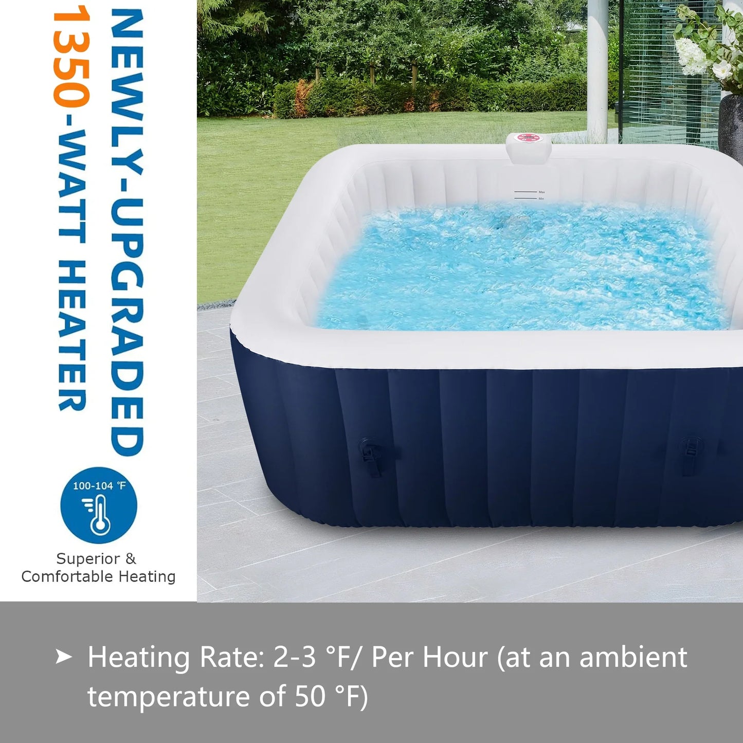 73 Inch 4-6 Person Inflatable Hot Tub Spa with Control Panel, Outdoor Portable Hottub with 130 Jets, Insulated Tub Cover and Floor Protector, Temperature up to 104, Blue