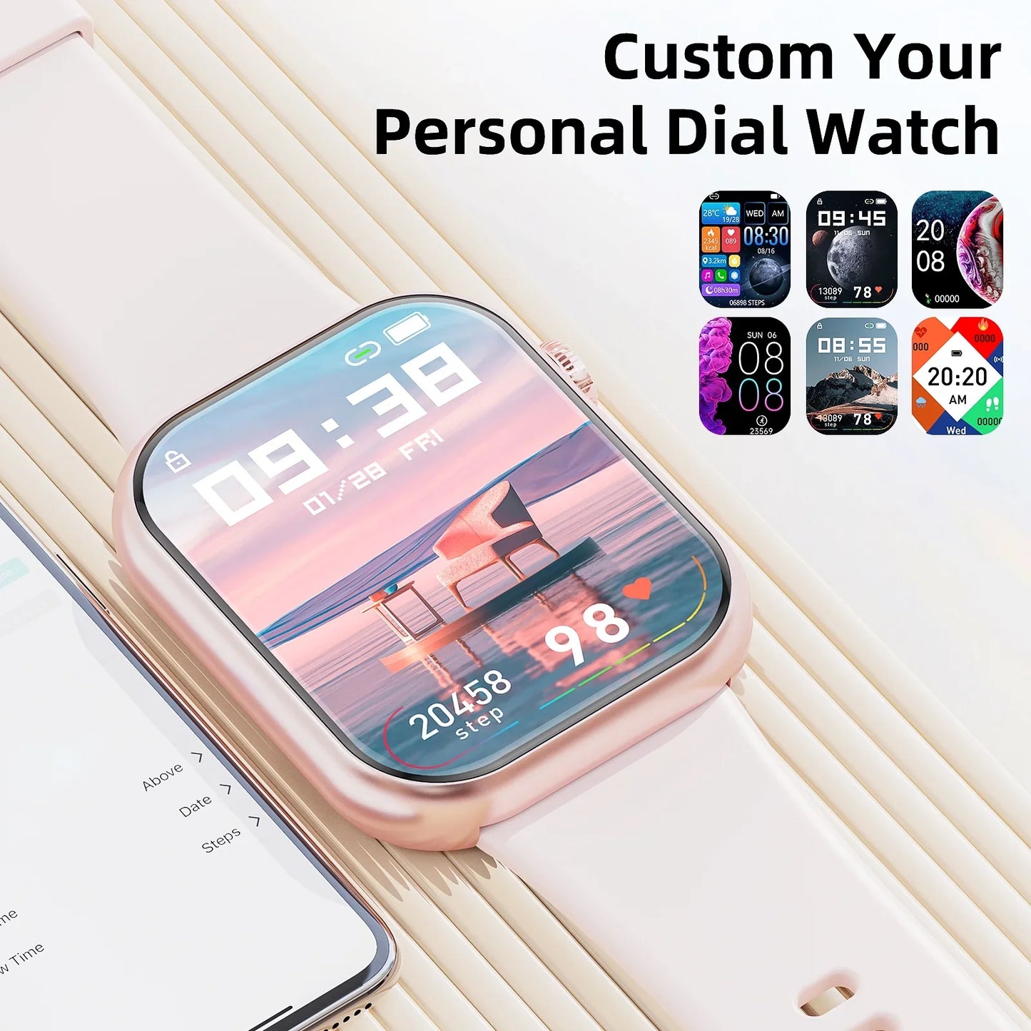 Mingdaln 2025 New 1.85-inch Men Women's Smartwatch with Answer/Make Calls/100 Sports Modes/Message Reminder, IP67 Waterproof Fitness Tracker for Android Iphone Devices Pink
