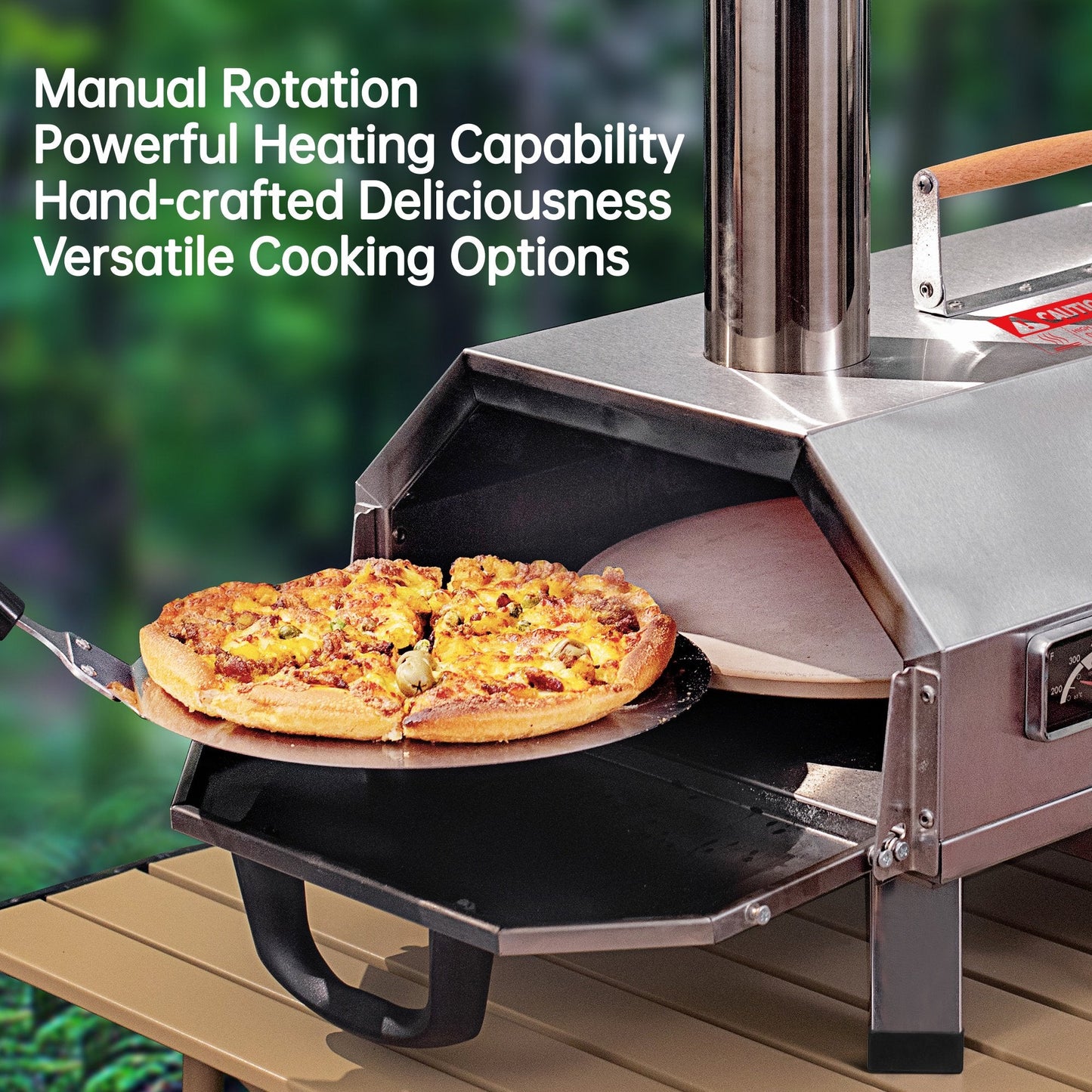 Segmart 12" Wood Fired Pellet Outdoor Pizza Oven with Built-in Thermometer,Portable Stainless Steel Countertop Pizza Maker for Backyard, Outside Camping and Picnics