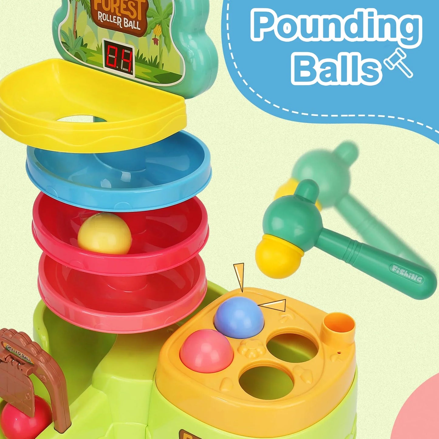 Richgv Pound A Ball Toy and Ball Drop Toy with Scoring Game, 3 in 1 Ball Tower and Shoot Ball Toddler Montessori Learning Toys Educational Preschool Toy for Boys Girls