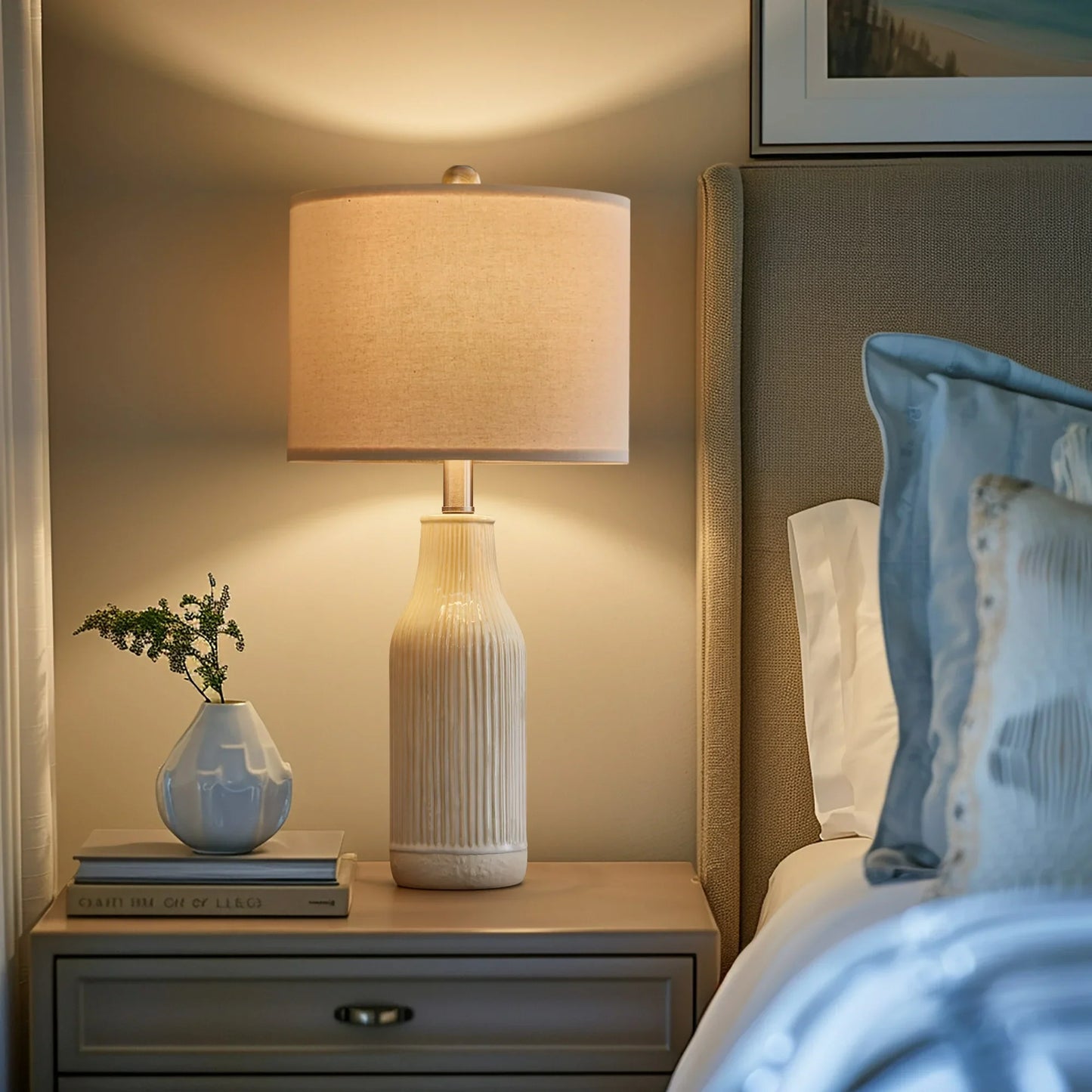 Yokila White Ceramic Table Lamps Set of 2 for Living Room Bedroom 23.25" Modern Bedside Nightstand Lamps