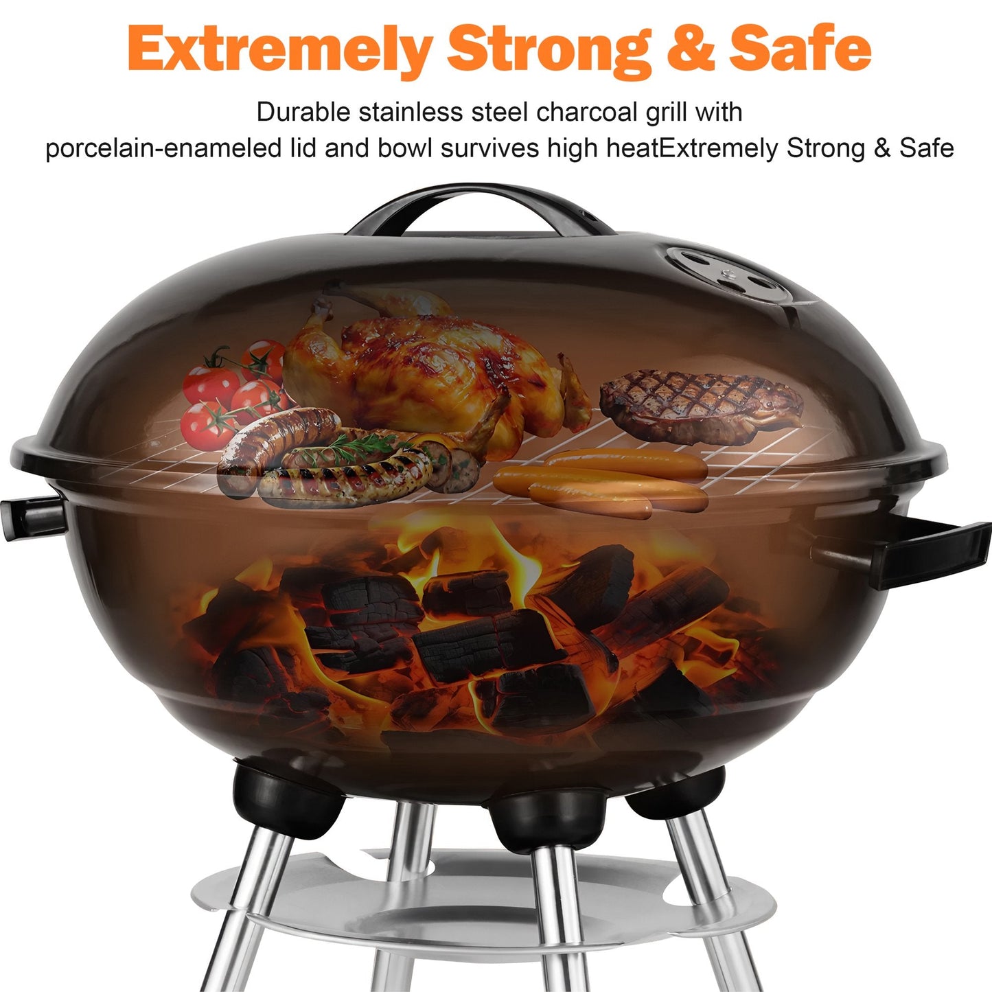Segmart Kettle Charcoal Grill, 18 Inch Portable Camping BBQ Grill with Wheels for Outdoor Cooking Picnic Barbecue, Black