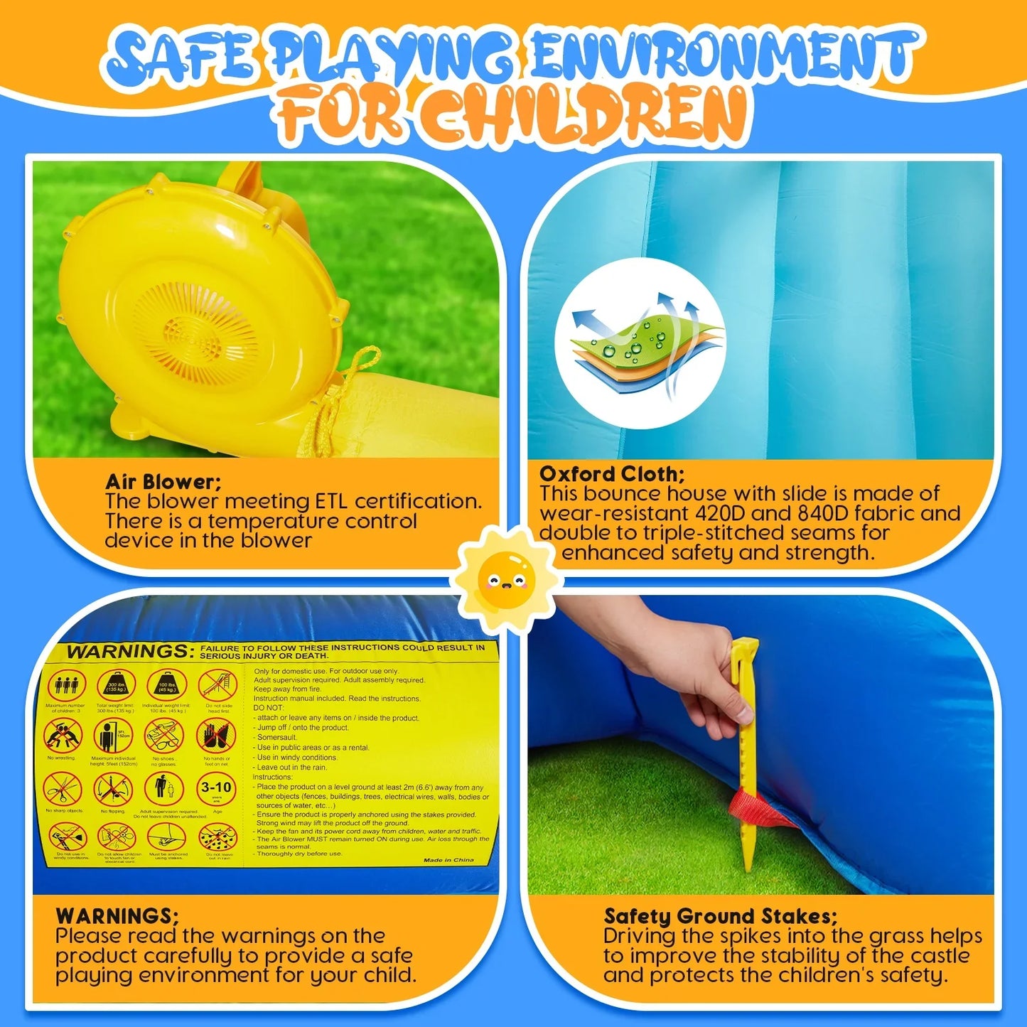Bounce House with Air Blower for Kids, SEGMART Kids Outdoor Inflatable Bounce House with Basketball Rim for Toddlers, Kids Jumper Bounce House with Ball Pit, Inflatable Bouncer with Carrying Bag