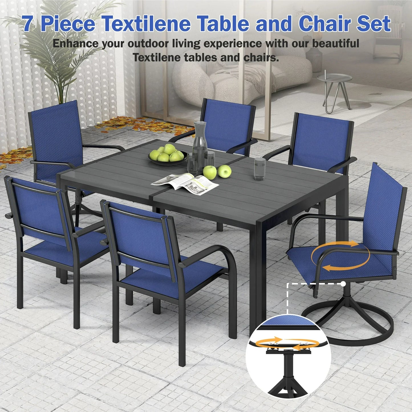 Segmart Outdoor Dining Set for 6 Person, Patio Table and Chairs Set with Textilene Armchairs, Conversation Furniture Set for Backyard, Poolside, Dark Blue