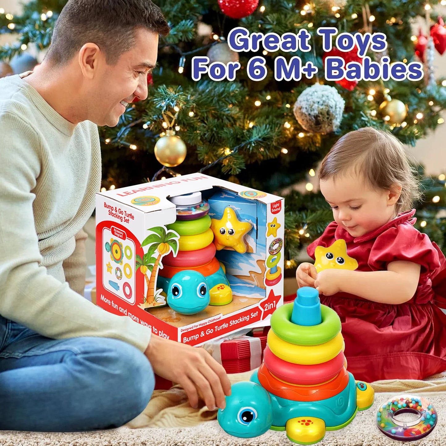 Richgv Baby Crawling Toys for 6-12 Months, Turtle Baby Toys Light up Musical Toys with Stacking Rings, Infant Tummy Time Toys for Boys Girls 1-3 Year