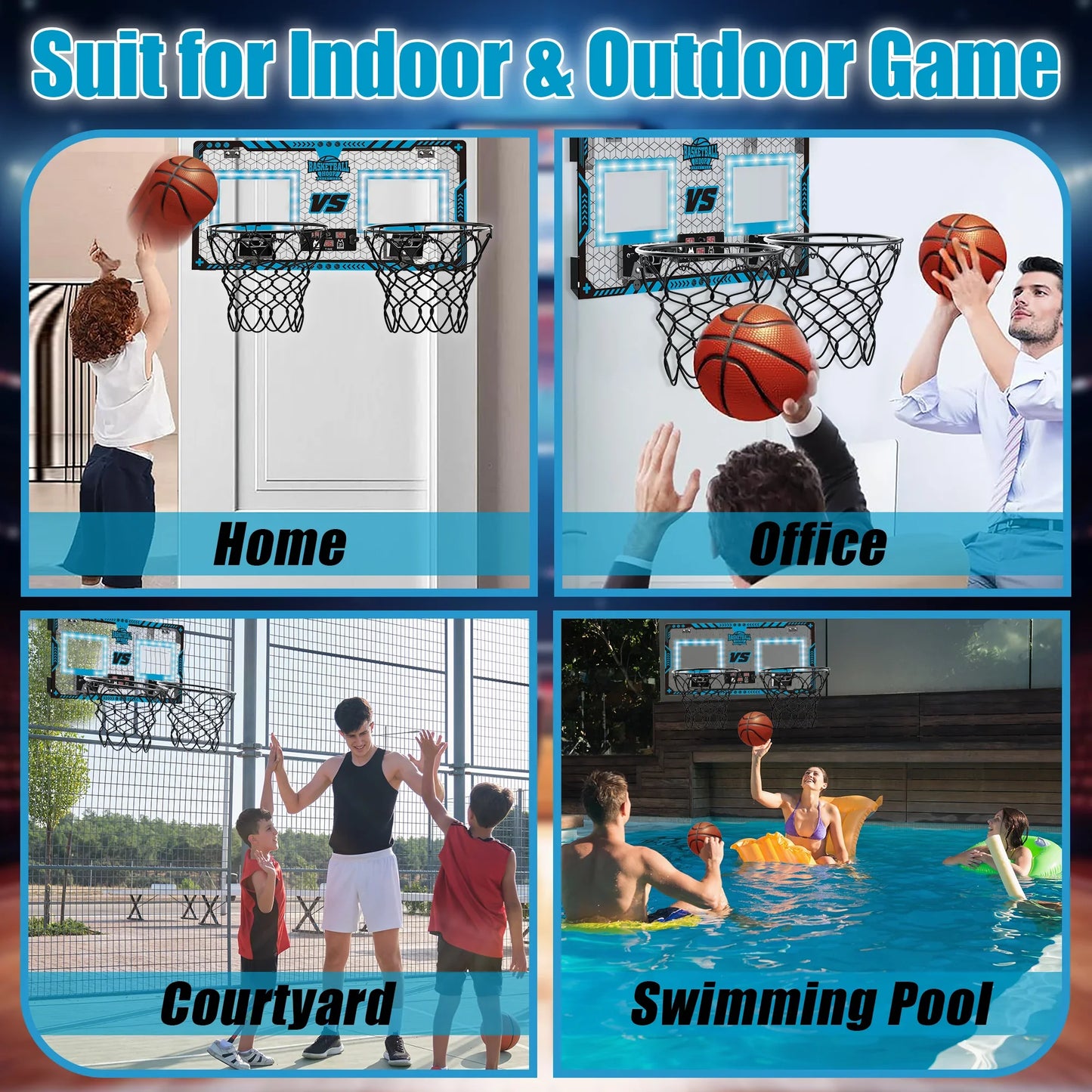 Richgv Double Shot Basketball Hoop for Kids, Indoor 2 Player Basketball Hoop with Electronic Scoreboard, Boys Toys Mini Door Basketball Hoop with 2 Balls