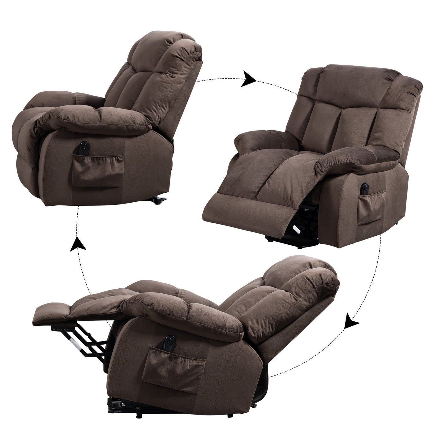 Lift Recliner, Electric Power Lounge Single Sofa for Elderly and Disabled, Heavy Duty Reclining Chair with Remote Control, Plush Fabric Sofa Living Room Chair with Overstuffed Design, Coffee, SS438