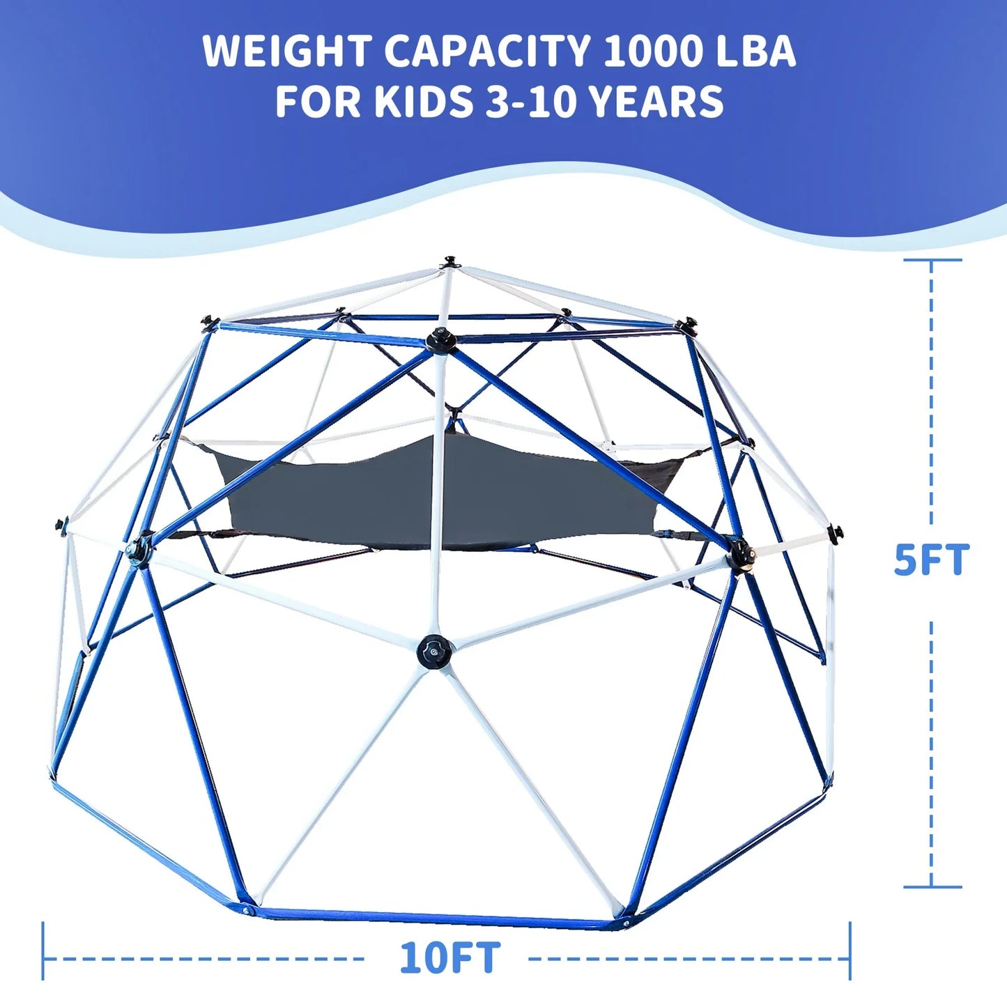 10FT Climbing Dome Tower with Hammock Canopy, Outdoor Geometric Dome Climber for Kids 8-12, Jungle Gym Apply Playground Backyard Park Play Equipment (White, 10FT)