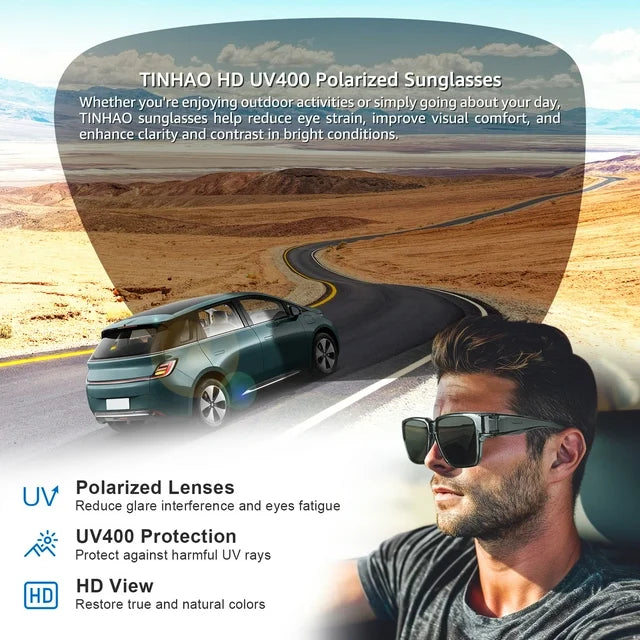 TINHAO Polarized Fit Over Glasses Sunglasses Trendy Square Wrap Around Shades for Women Men UV Protection