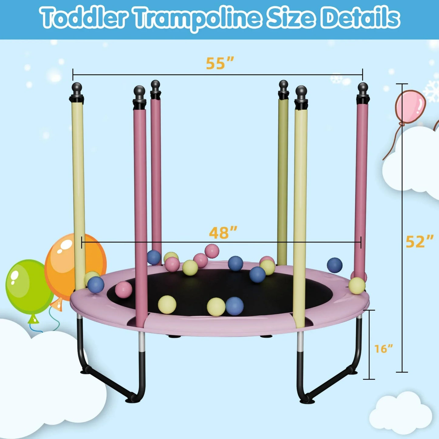 SENCHO GINSYTALIOR Trampoline 55IN Toddler Trampoline for Kids Children Trampoline with enclosure Easy to assemble Outdoor Indoor Trampoline