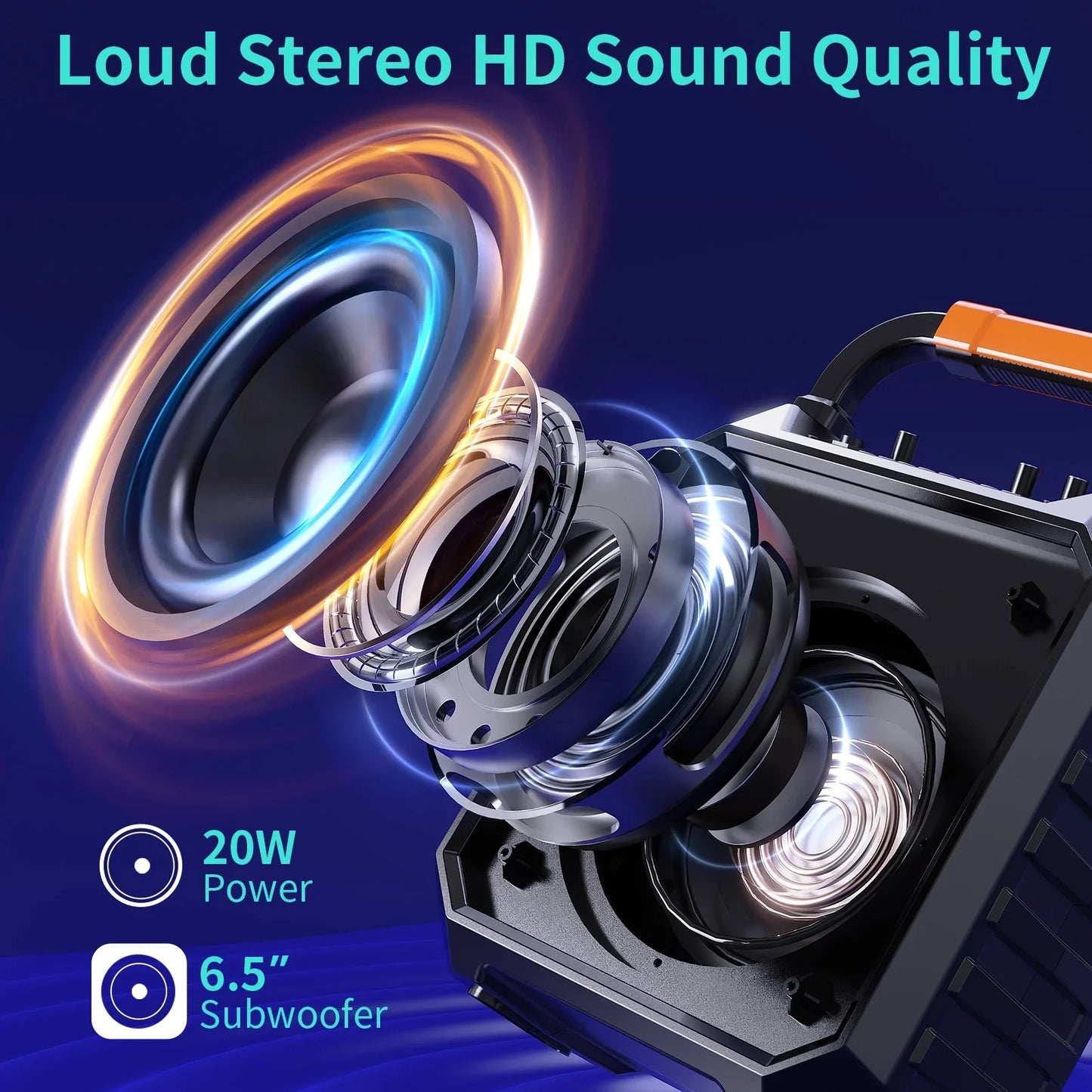 JYX Portable Speaker, 20W Stereo Sound New Party Speaker with Microphone and Colorful Lights, 12H Playing Time Bluetooth Speaker for Home Outdoor and Travel