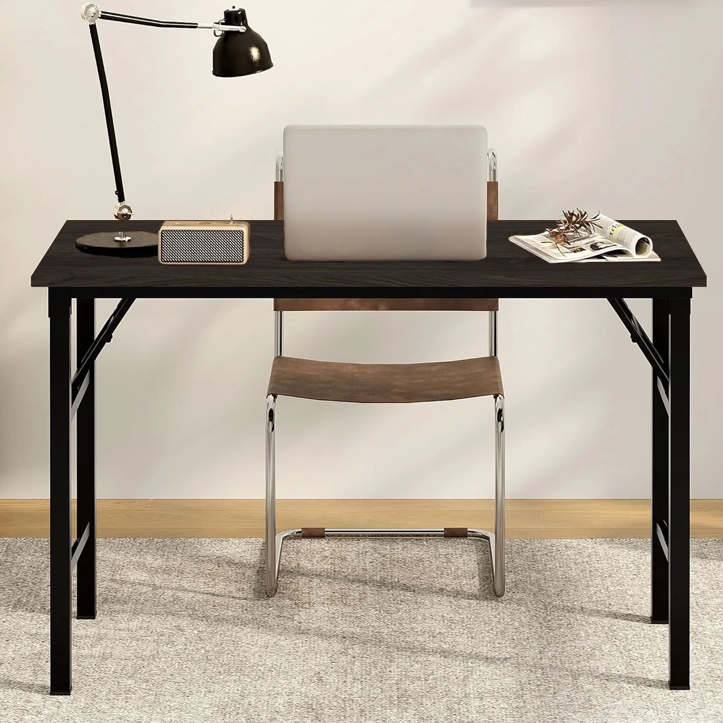 HYEASTR 39.4" Folding Desk Writing Computer Desk for Home Office, Portable No-Assembly Study Office Desk Foldable Laptop Table for Small Spaces - Black Walnut