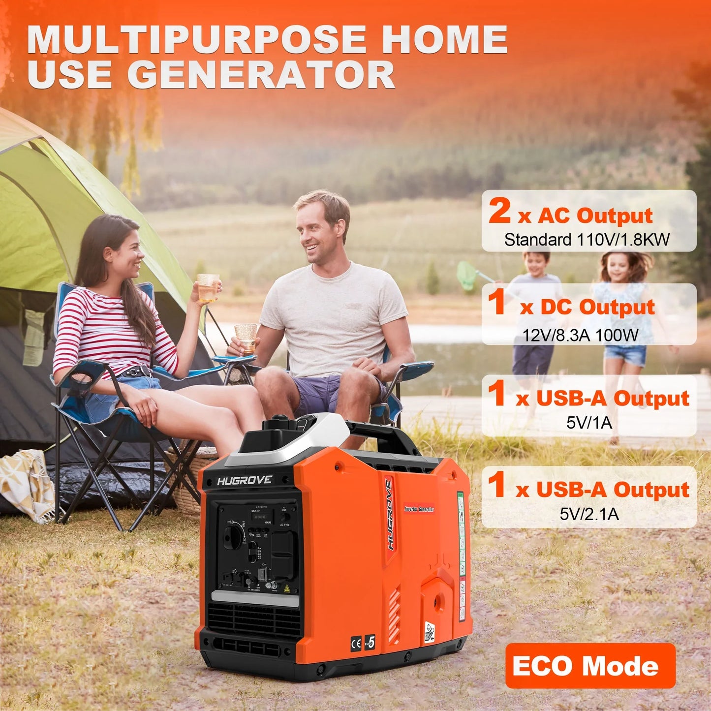 Inverter Generator for Home Use, 2200W Portable Generator 22''L Small Size, Super Quiet Gas Generator for RV Camping