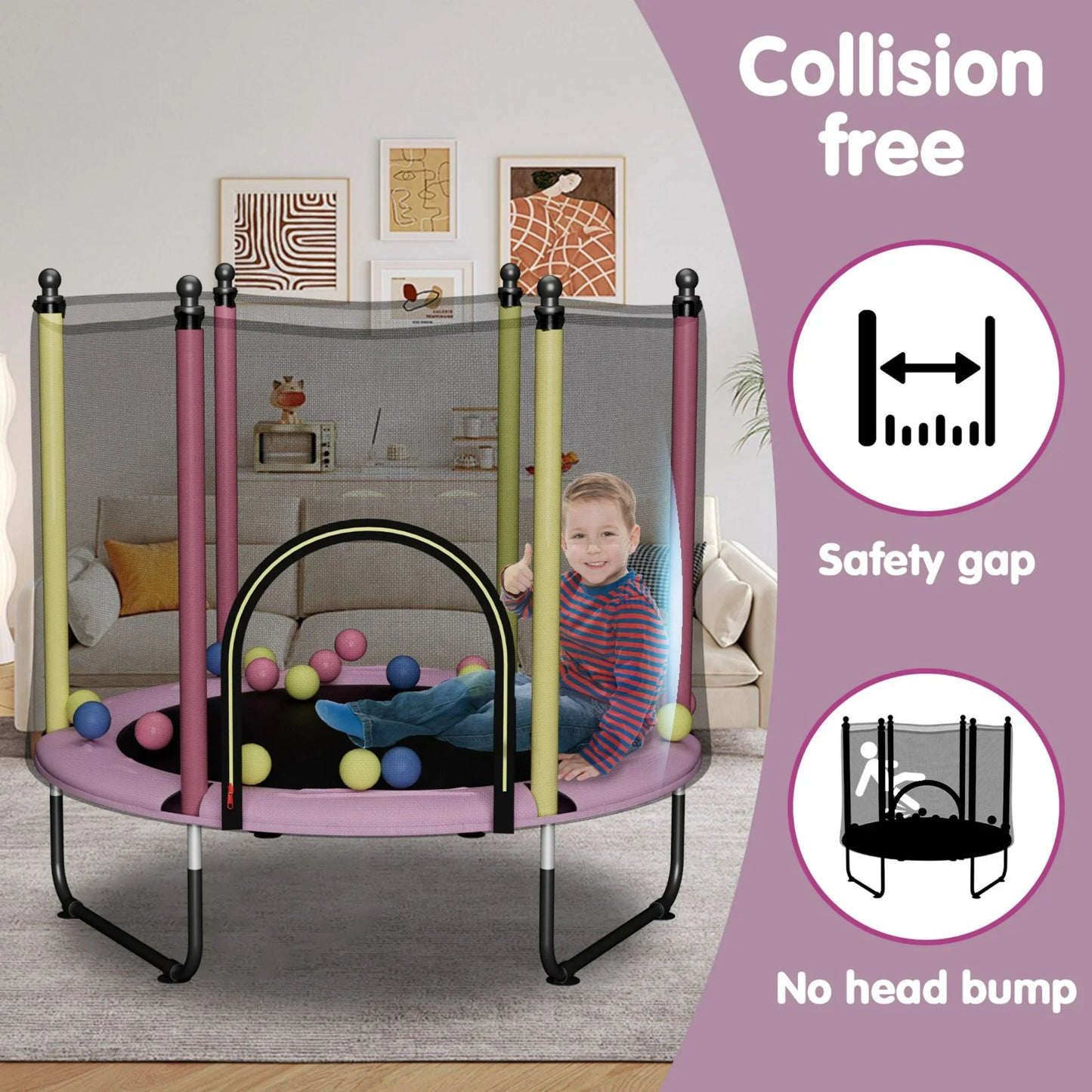 SENCHO GINSYTALIOR Trampoline 55IN Toddler Trampoline for Kids Children Trampoline with enclosure Easy to assemble Outdoor Indoor Trampoline